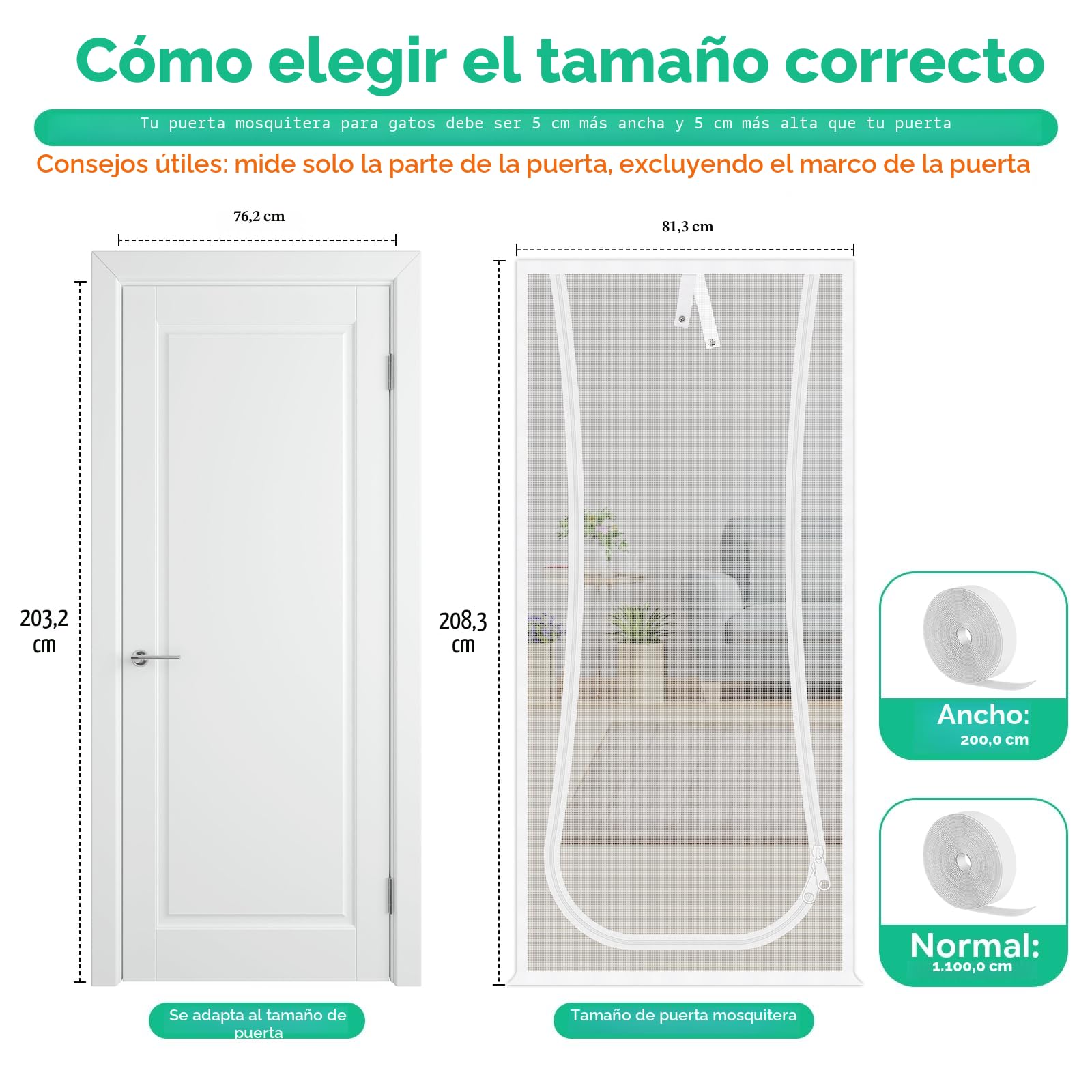 Puerta Mosquitera para Gatos, 81X208cm Puerta de Pantalla de Gato con Cremallera Bilateral, Evita Que los Perros Gatos salgan Corriendo de la casa, Dormitorio, Sala de Estar, Cocina Puerta del Patio