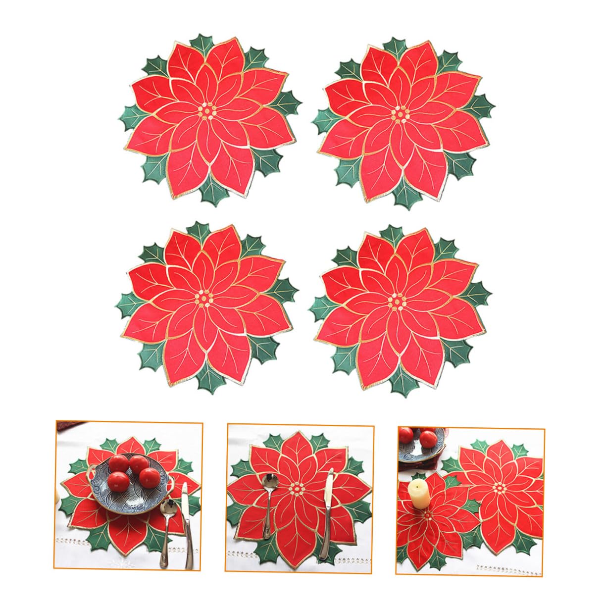 Garneck 4 Stück Weihnachts-tischsets Winterliche Tischsets Rote Weihnachtsstern- Für Weihnachten Weihnachts Weihnachtsdeckchen Rund Essmatte Chemische Faser