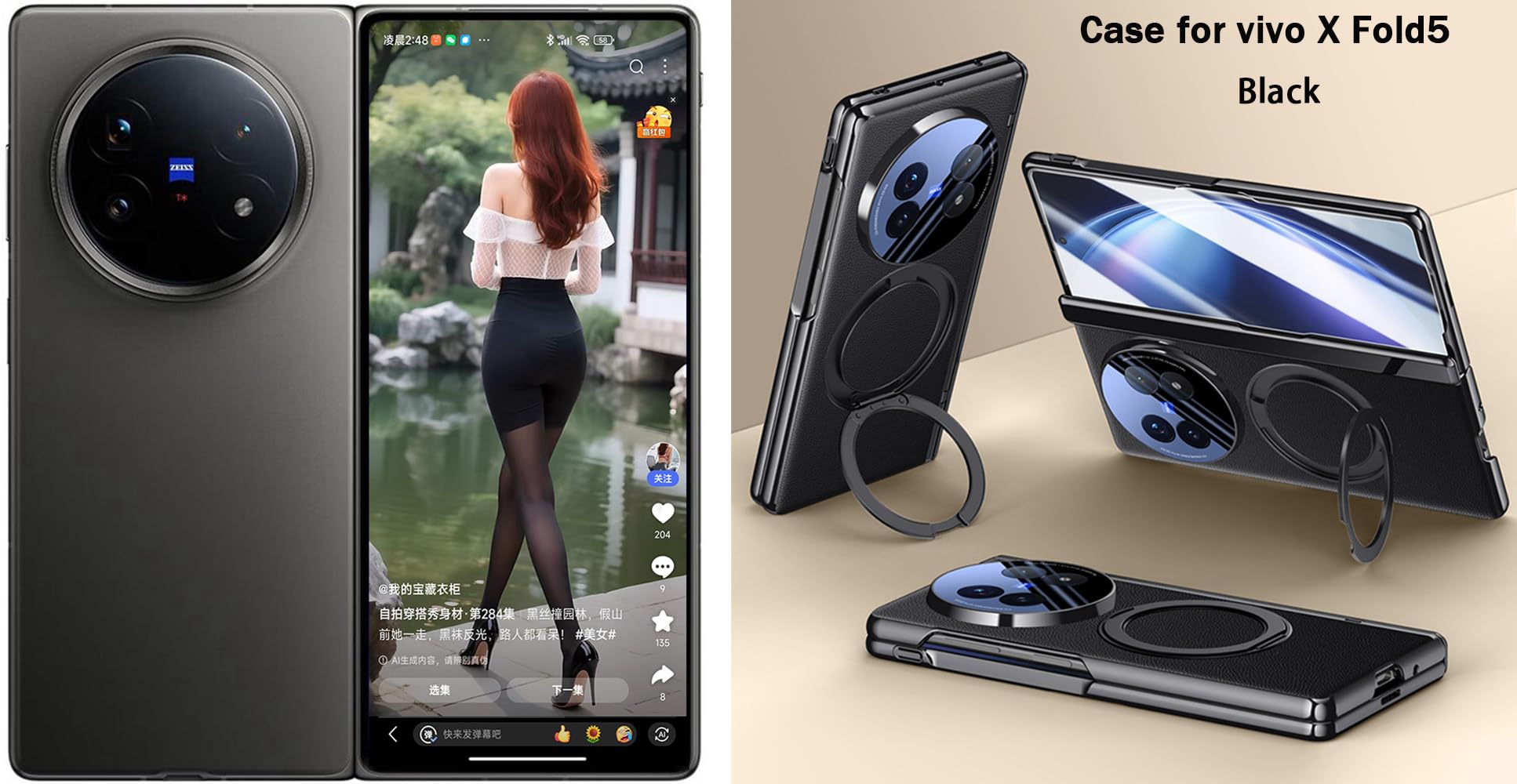 Skórzany Etui do Vivo X Fold5 Uchwyt, Zawiasny Etui do Telefonu dla X Fold 5, Powłoka Telefonu Komórkowego, Rama Wsparcia