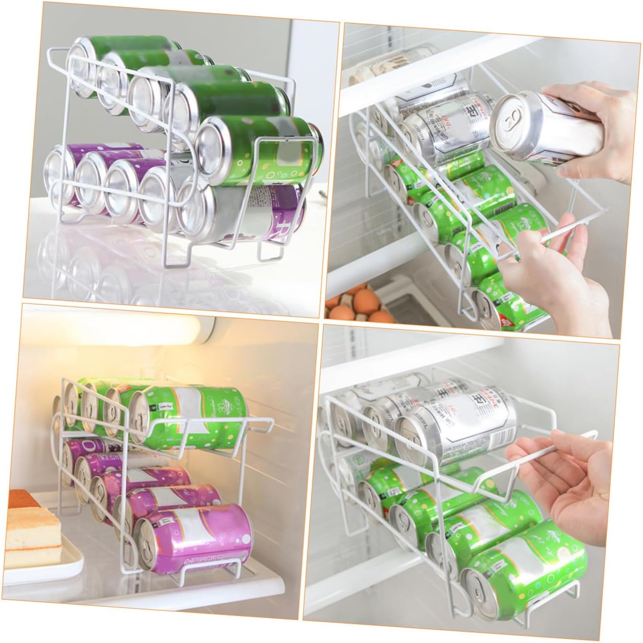 PRETYZOOM 1pc Automatic Iron Can Storage Rack for Fridge White Space-saving Design for Kitchen and Bar Holds Cans Automatic Cover Position Neat Organization