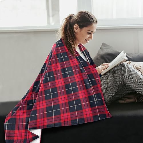 Miniatura 6 de KLL Manta para sofá de Navidad con diseño de cuadros escoceses, color rojo y crema, manta cómoda y cálida para todas las estaciones, 50 x 60