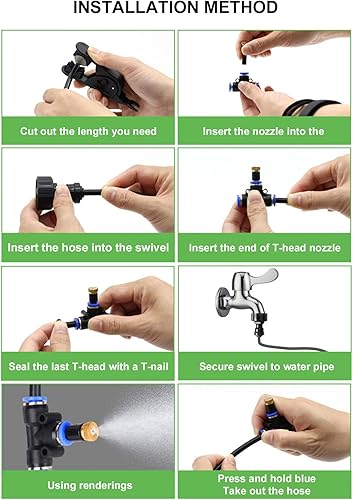 Miniatura 4 de tangchen Sistema de nebulización al aire libre, sistema de enfriamiento por nebulización con línea de nebulización de 9M, 11 boquillas de niebla y