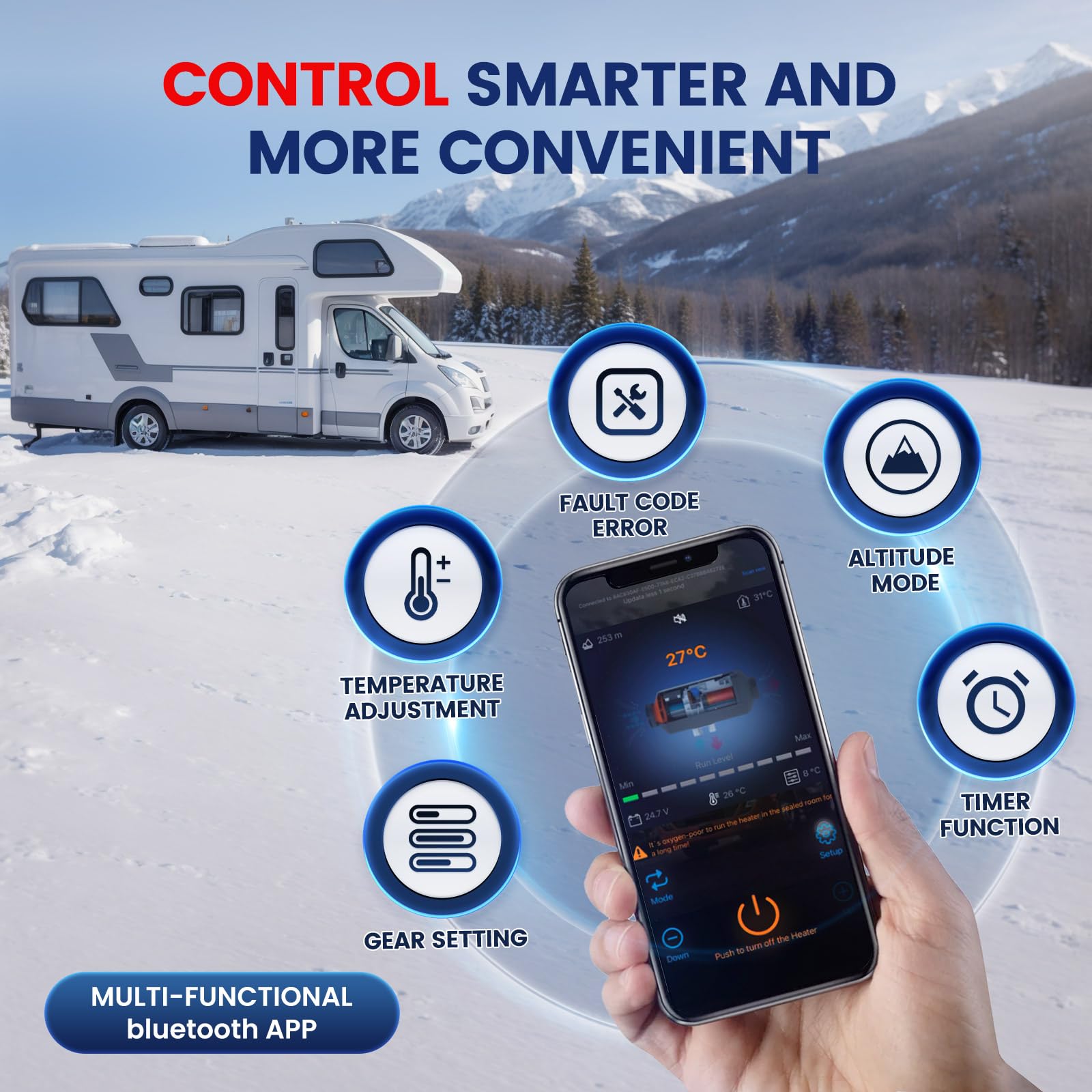 HCALORY 8kW Diesel Standheizung, 230V AC & 12/24V DC, 0,15–0,46 l/h Tragbare Dieselheizung mit Bluetooth APP & Adapter, Höhenmodus 5500m max,5 l Kraftstofftank, Heizung für Auto, LKW, Boot, Wohnmobil