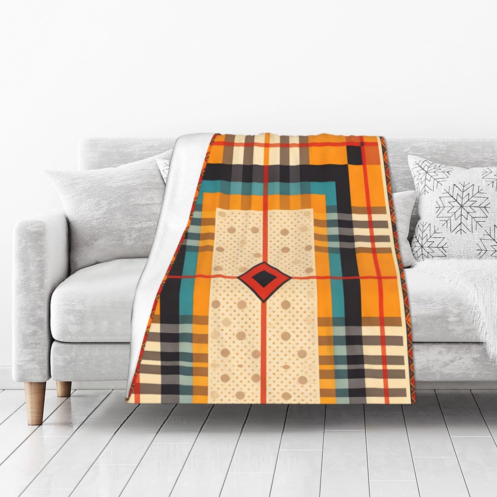 DUYIOKH Plaid with Polka Dot Accent Print Thick Throw Blanket, Blanket for Couch Bed Warm Travel Blanket for Camping Movie Night