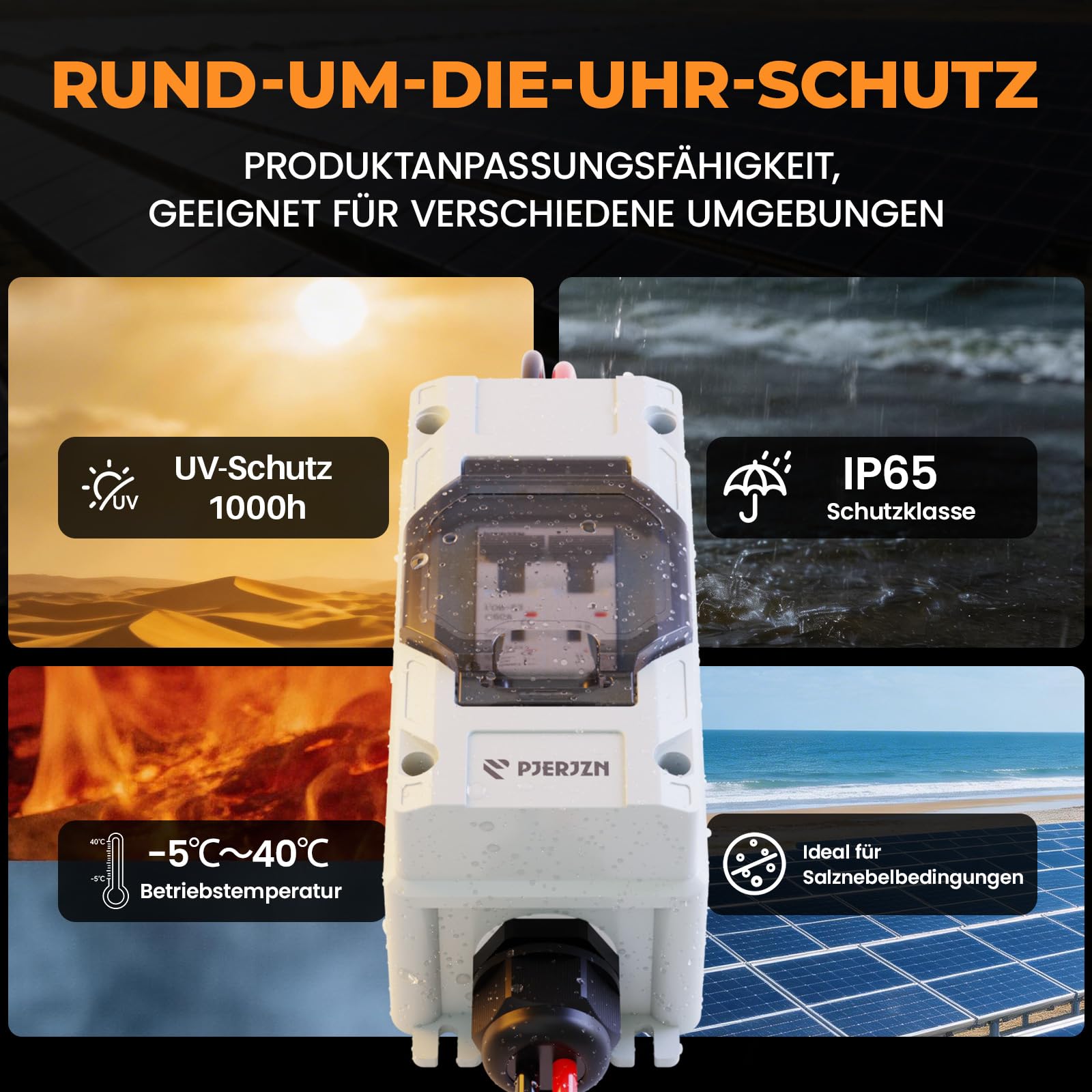 DC Trennschalter PV Anlage 1000V 40A 2P Sicherungsautomat mit Solarkabel | 2P Leitungsschutzschalter, thermomagnetisch, Kurzschluss, IP65, DIN Schiene, Kupferkontakte, Solaranlage, steckfertig