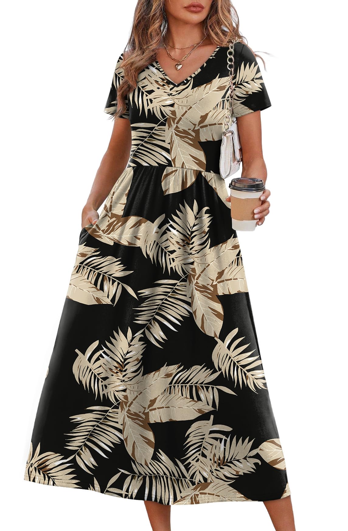 Summer Dresses for Women Flowy Casual A-Line Midi Dress Beach Vacation Sundresses with Pockets S-2XL