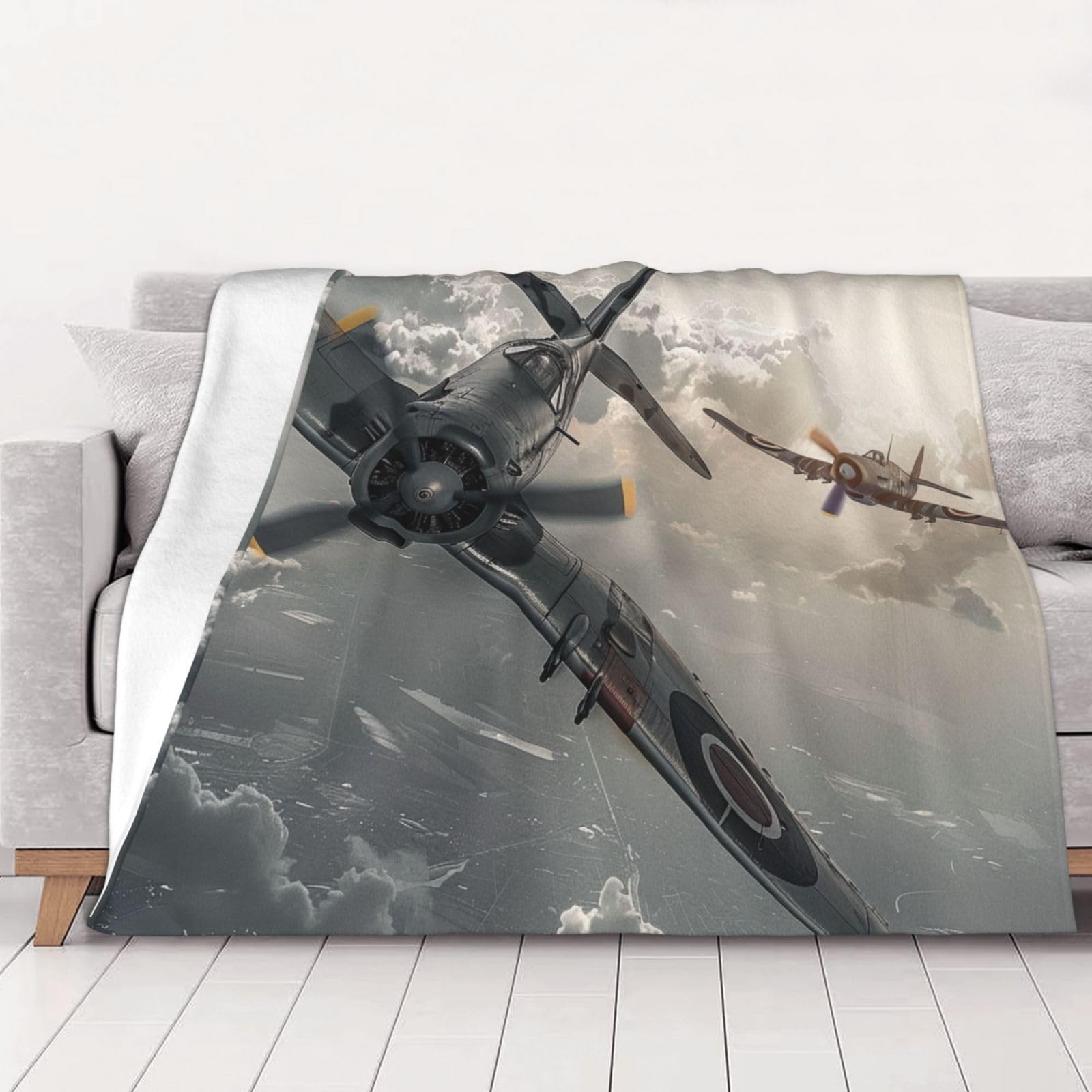 AUBKFELD World War 2 Aircraft Airplane Printed Flannel Blanket 125x100 CM, Soft & Warm Throw Blanket for Sofa/Couch/Bed/Car, Gifts for Audlts Women Men