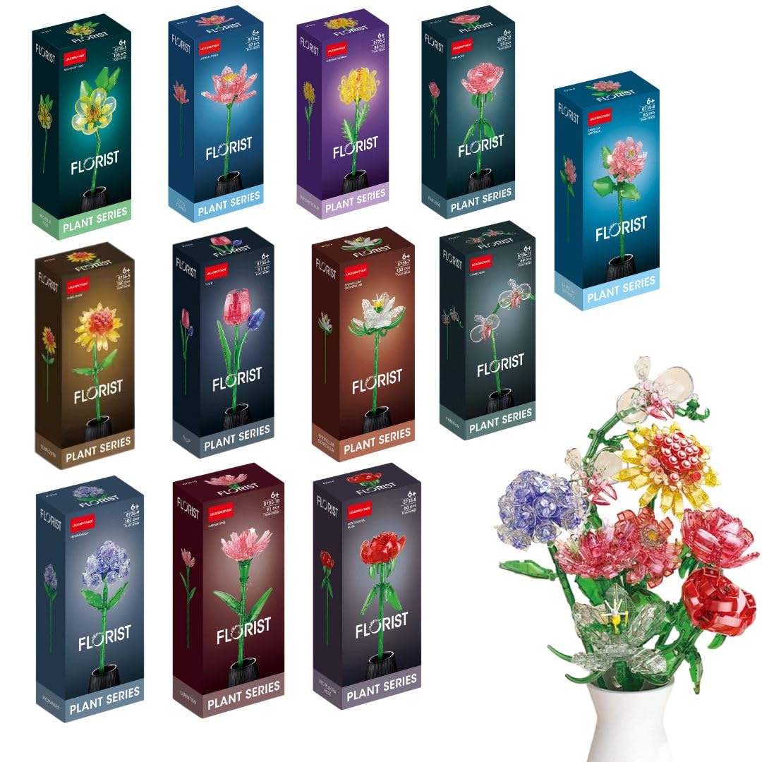 MONKEYTAIL Crystal Flower Building Blocks -Red Rose DIY Artificial