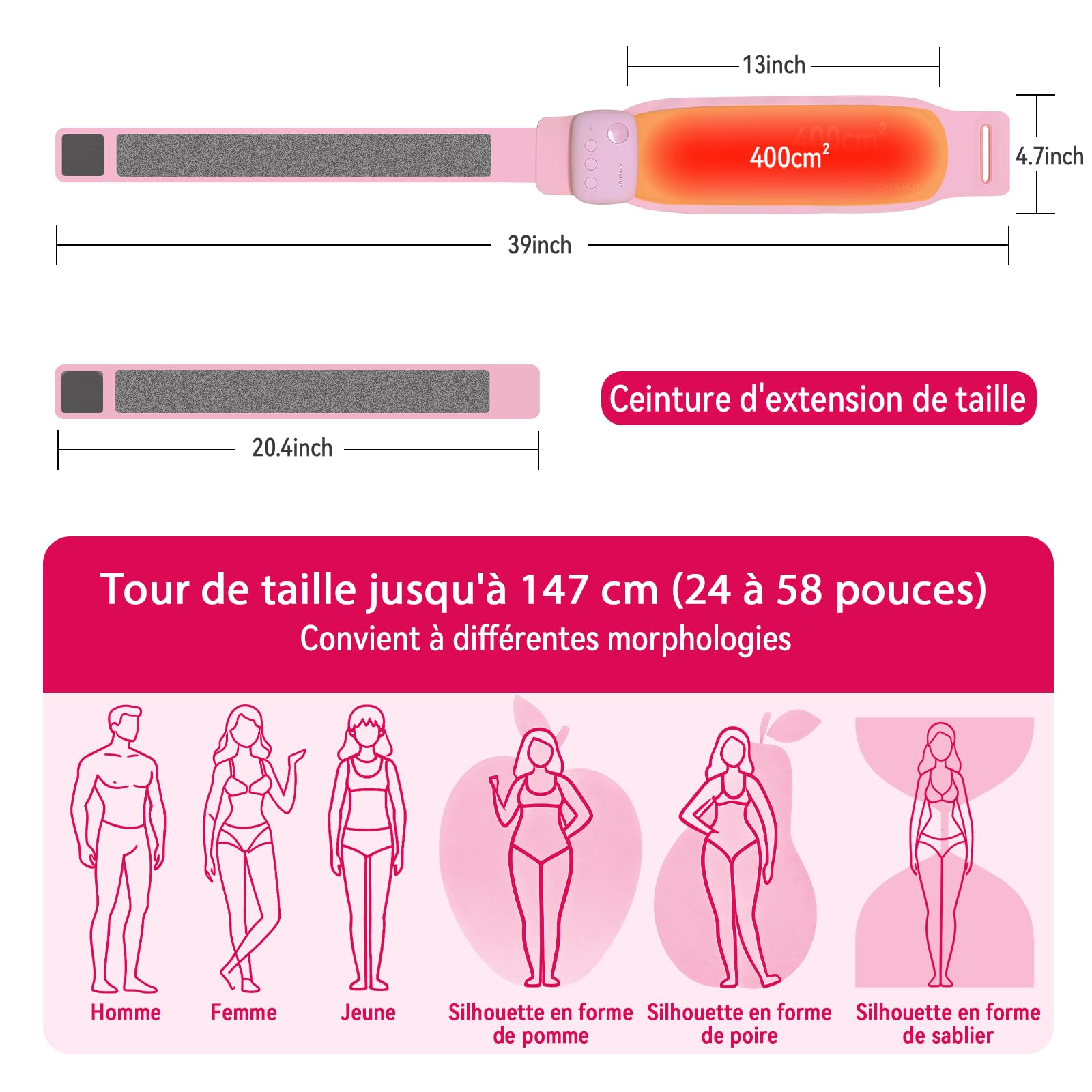 Coussin chauffant pour soulager les douleurs menstruelles, coussin chauffant portable rechargeable de 5000 mAh, grande surface chauffante douce de 400 cm², cadeau pour les femmes