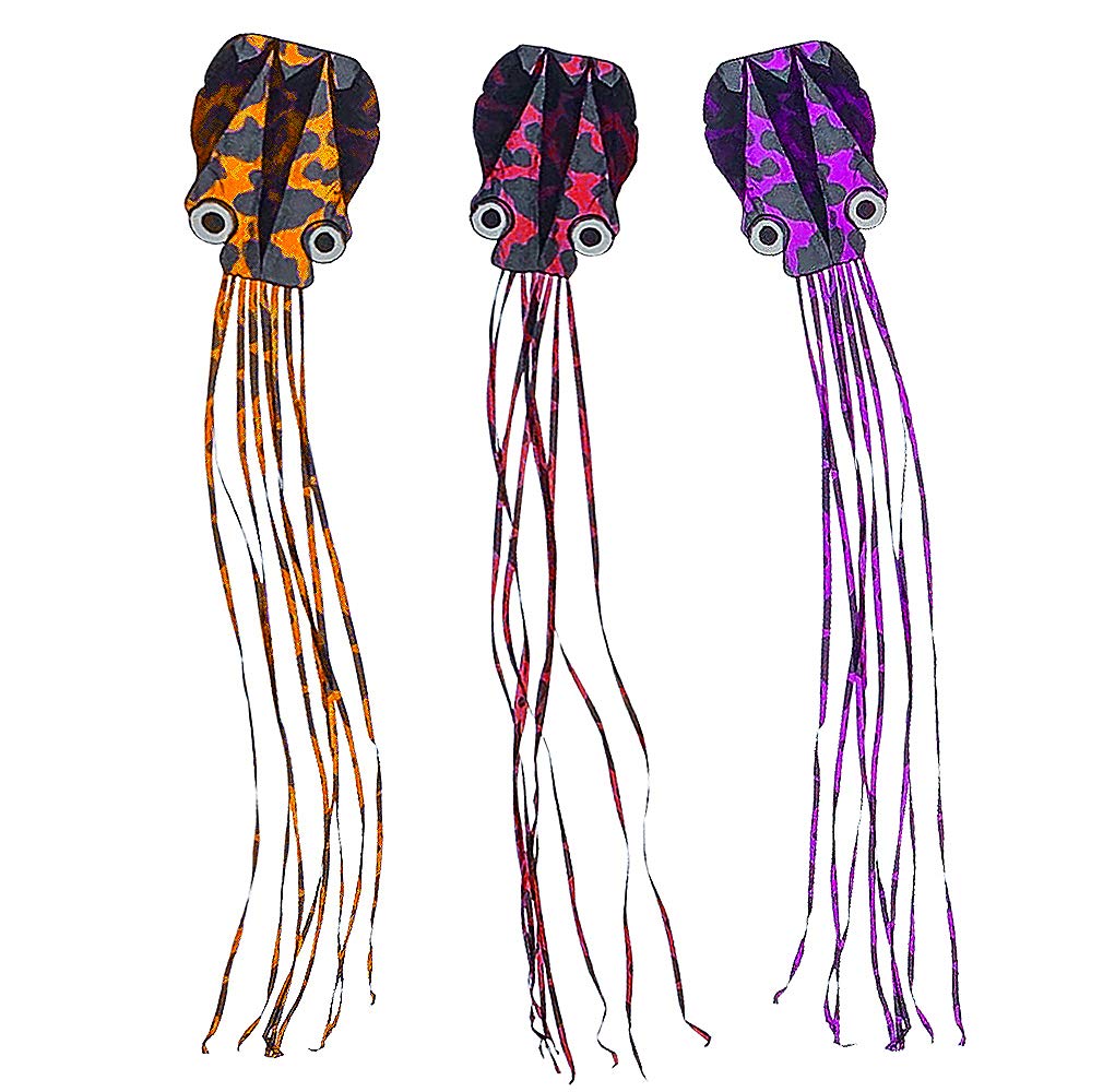 JOCHA Octopus Kite 3D Kites for Kids Adults Easy to Fly String with Reel Long Tail Beach Kites with Colorful Ribbon and Kite Board Gift 3 Colors 158 inches 3 Pack