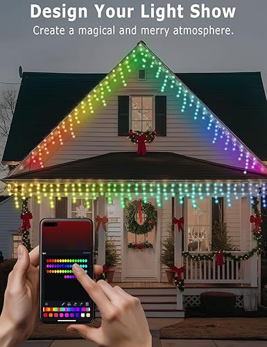 Miniatura 2 de Luces de carámbanos inteligentes de Navidad para exteriores de 66 pies, luces LED de Navidad para exteriores, efectos de persecución RGBW, control