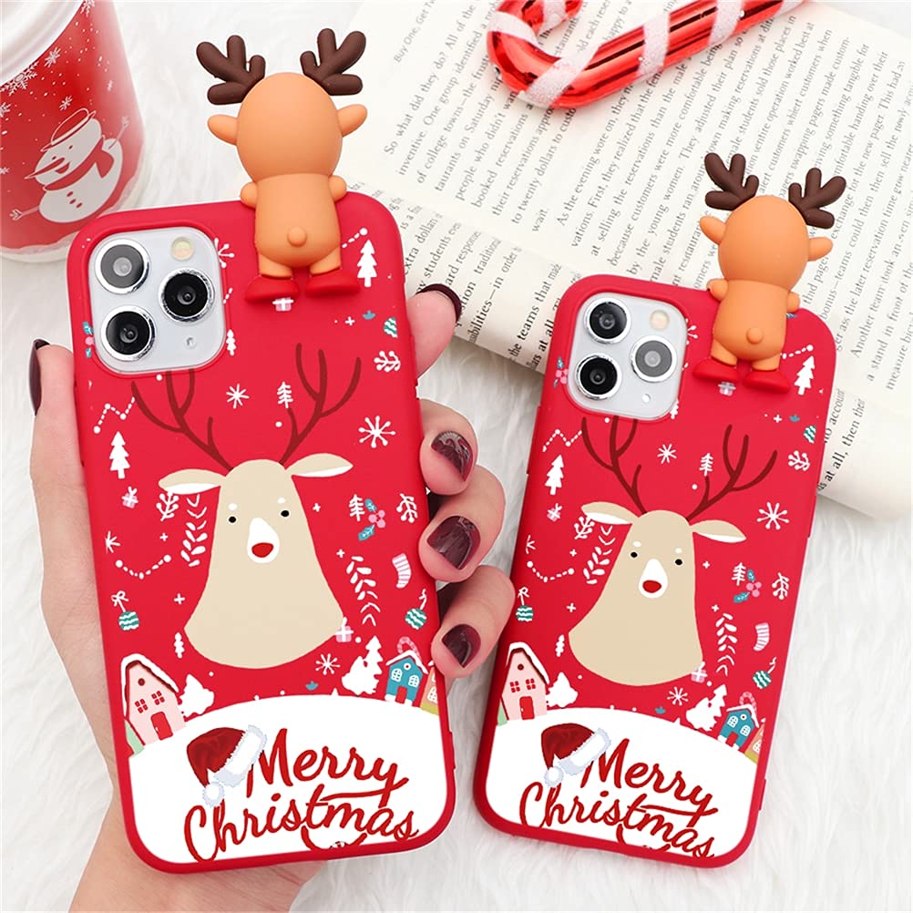 Yoedge 2 Custodie Per Xiaomi Redmi 9C (4G) E 9C NFC, Cover In Silicone Morbido Con Motivo Natalizio Alce E Babbo Natale, Antiurto, Rossa