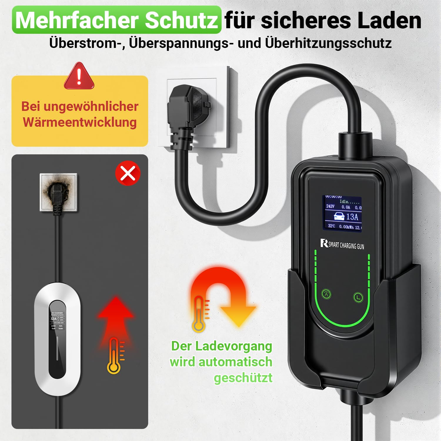 Cargador EV 3,5 kW, tipo 2,6 m, 6 – 16 A, Schuko, 1 fase, Mobile