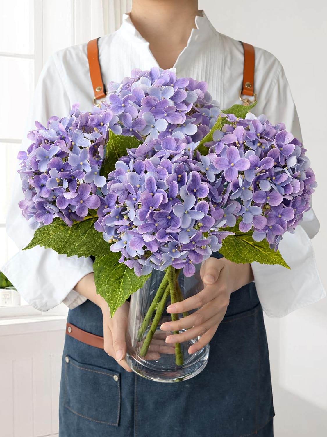 Bright Purple Boho Artificial Hydrangeas Flowers,4Pcs 20" Real Touch Lifelike Silk Artificial Hydrangeas, Full Fake Flowers for Bouquet Table Centerpieces Spring Wedding Indoor Home