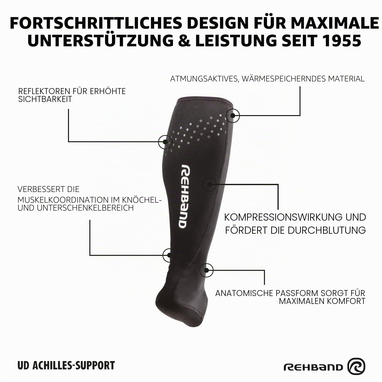 Rehband Neopren Achillessehnenbandage Herren & Damen, 1 Paar Sprunggelenkbandage unterstützt bei Achillessehnenentzündung & Schmerzlinderung