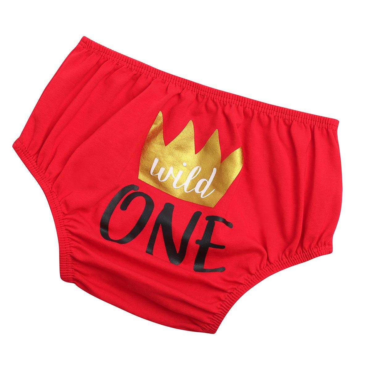 Infant Baby Boys Girls Bloomers Shorts ONE/TWO Birthday Cake Smash Elastic Diaper Cover Unisex Cotton PP Pants Briefs Toddler Little Sister Brothers Summer Bottoms Photo Prop Red Wild One 12-18 Months
