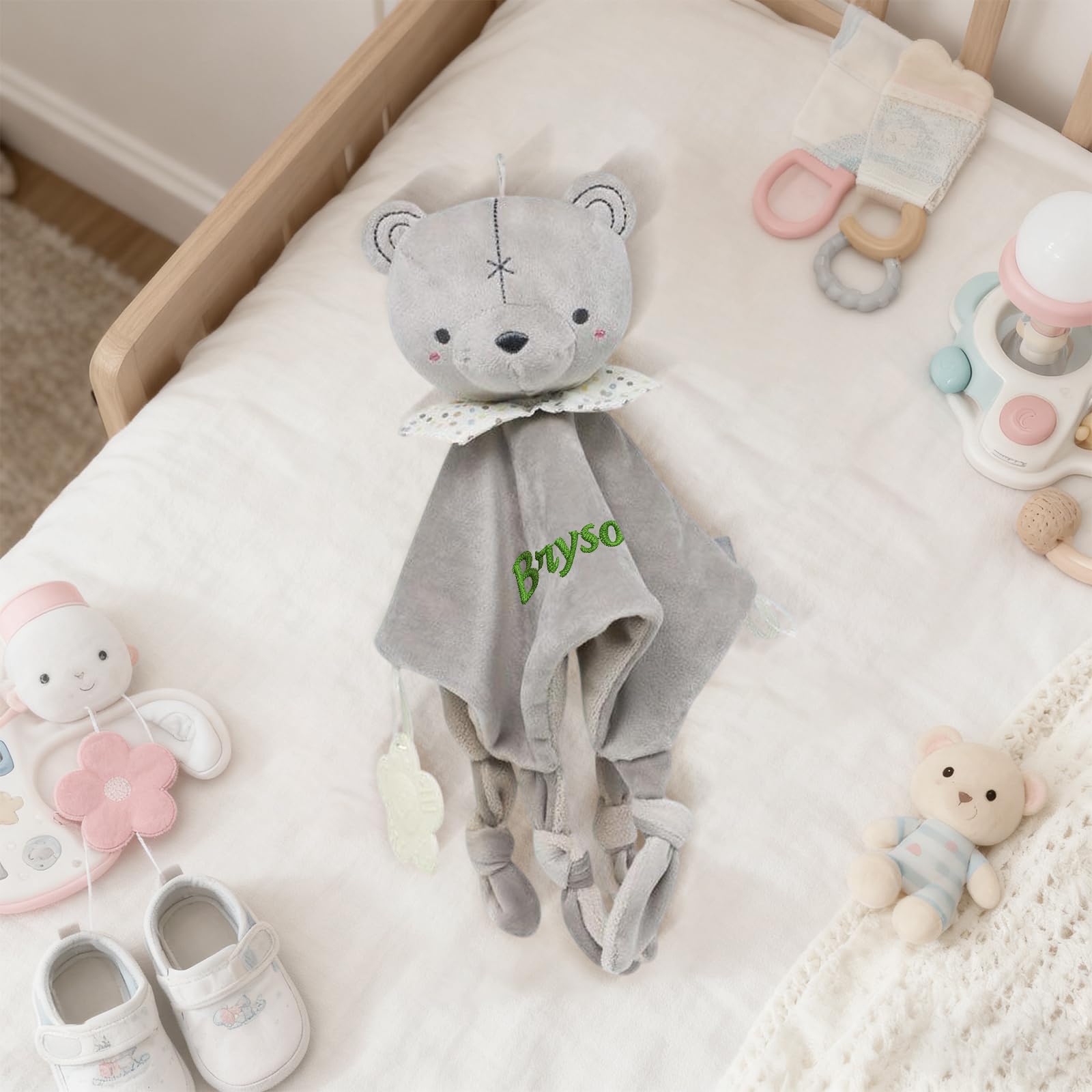 Copertina Personalizzata con Nome Doudou con Neonato Anello da Dentizione in Silicone e Campanellino Peluche Morbidissimo Copertina 27×27 cm Regalo per Neonati Ragazza Ragazzo (Style 5)