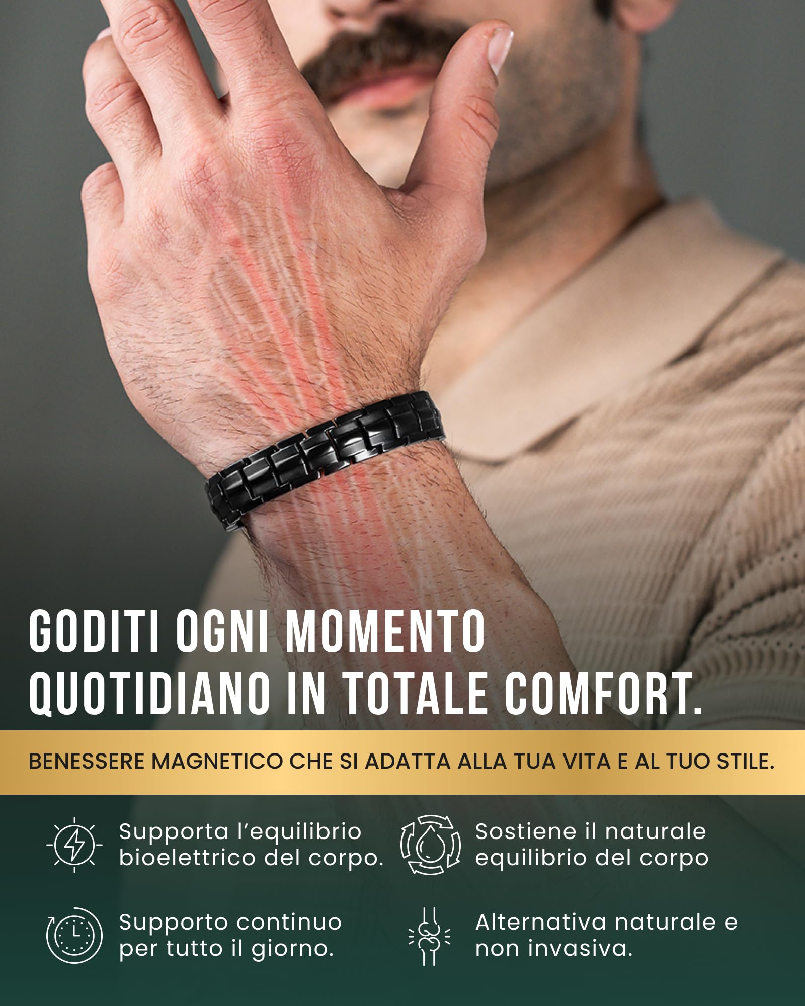 MagnetRX® Bracciale Magnetico Uomo EllipseMAX – 5000 Gauss Magneti Potenti – Braccialetto Magnetico Terapeutico in Titanio Regolabile e Impermeabile – Design USA di Alta Qualità