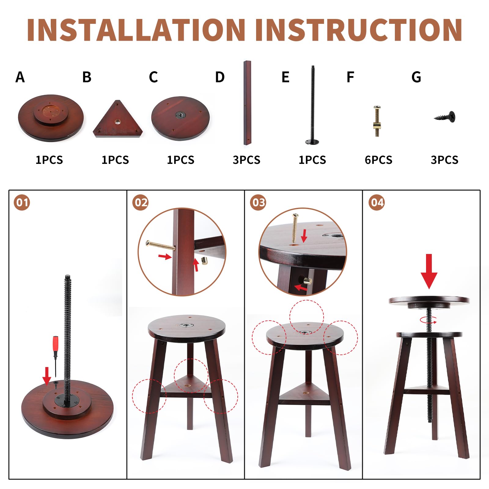 lalago Sgabello da pittura, diametro 30 cm, altezza 48-65 cm, sgabello da disegno in legno di faggio, girevole a 360°, sedia in legno per tavolo da disegno, sedia girevole per artisti, sgabello da