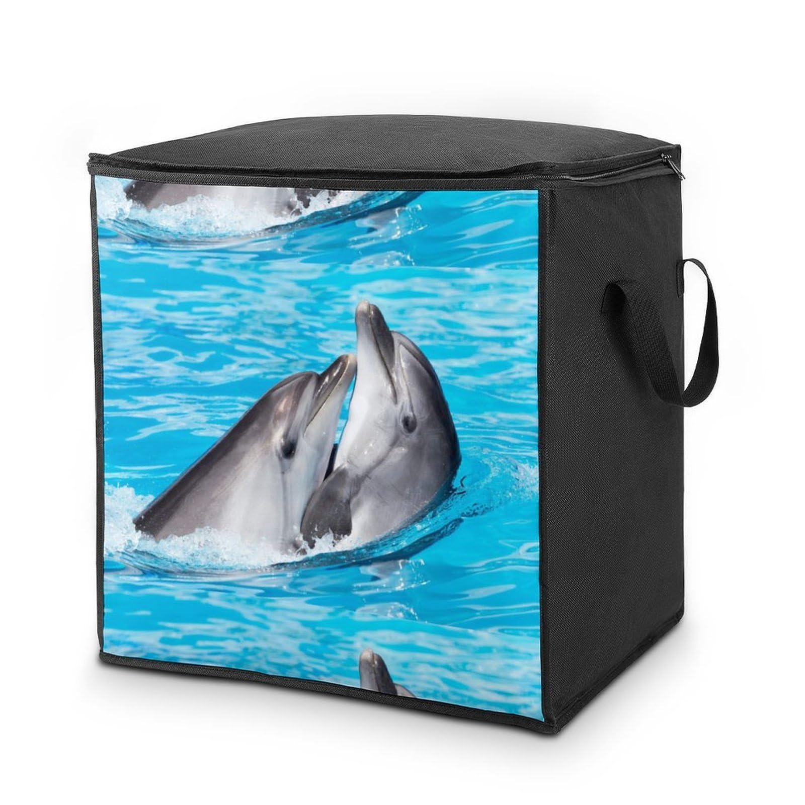 Wlntrophic 70L Storage Bags, Playful Dolphins Storage Box with Lid Zipper And Handles, Clothes Bags for Quilt, Blankets, Bedding