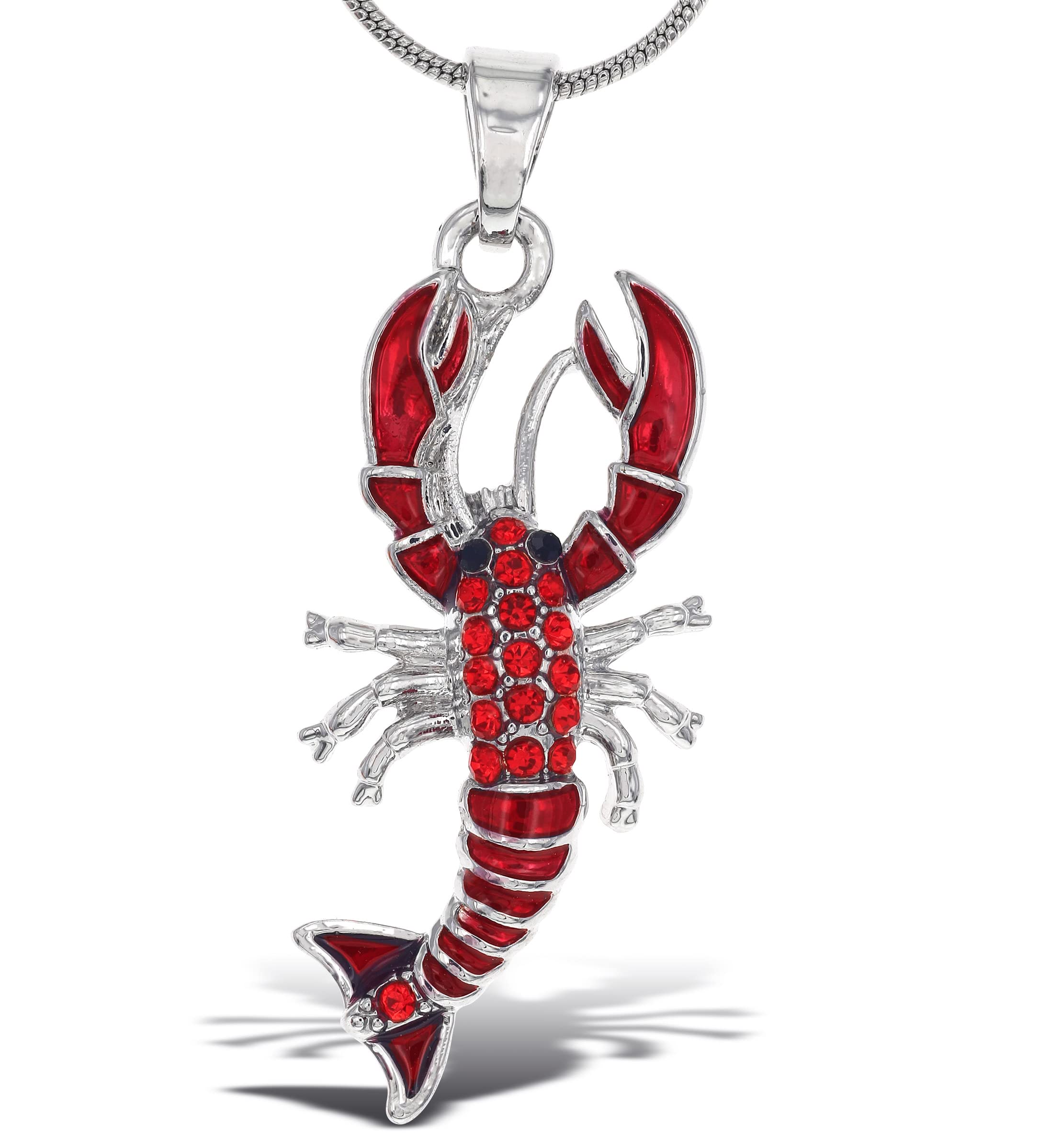 Silver Lobster Sparkling Crystal Pendant Necklace - Cute Necklace with Lobster Sparkly Jewelry, Elegant Ocean Life Animal Silver Charm Necklace Gift for Any Occasions - 18 Inches