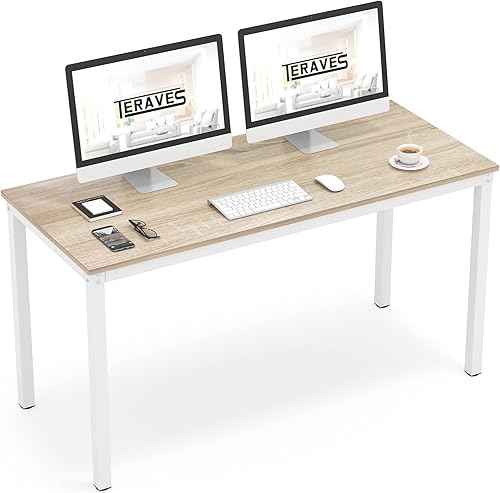 Miniatura 11 de Escritorio Teraves para computadora o mesa de comedor Roble negro,Marco beige + blanco,Blanco