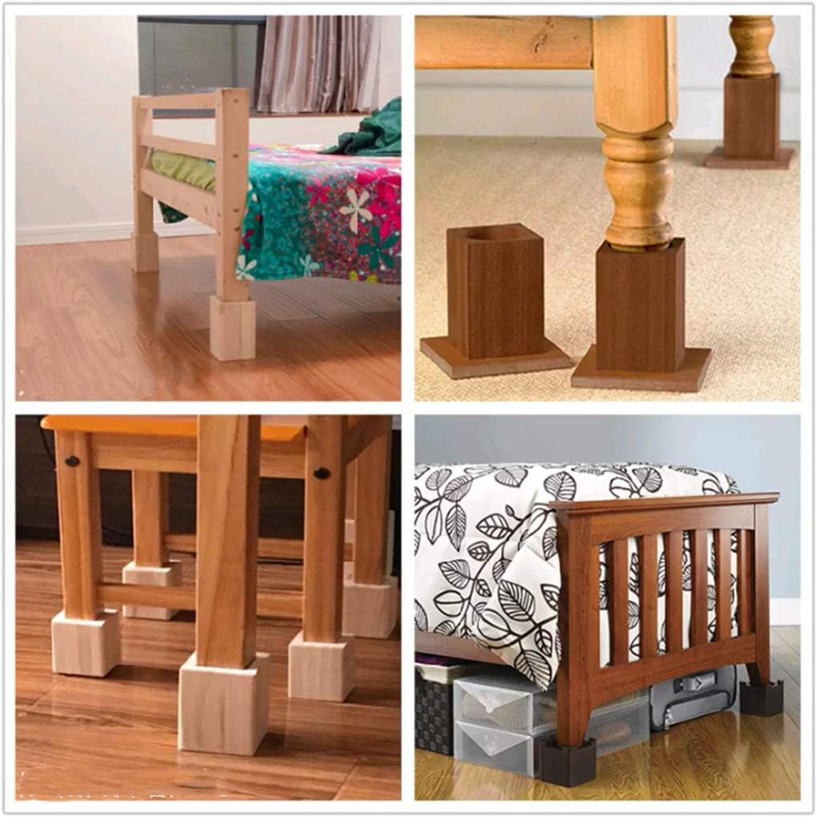 Set mit 4 hölzernen Fellerhöhungen zur Erhöhung der Höhe, perfekt für Tische und Betten – für Ihre Heimdekoration und T