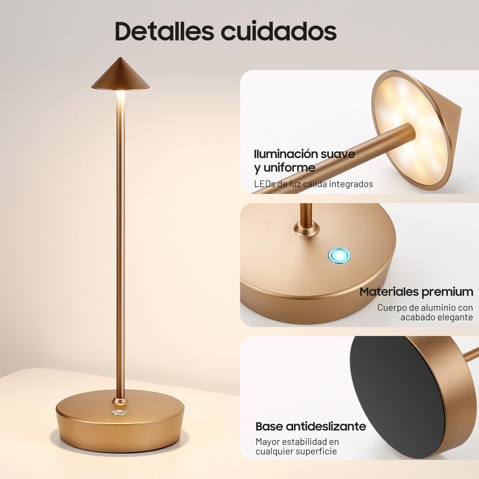 Lampada da Tavolo Senza Fili Ricaricabile,Lampada Led da Tavolo,3 Modalità di Colore, IP54, per Interni/Esterni, Ristorante (Bronzo)