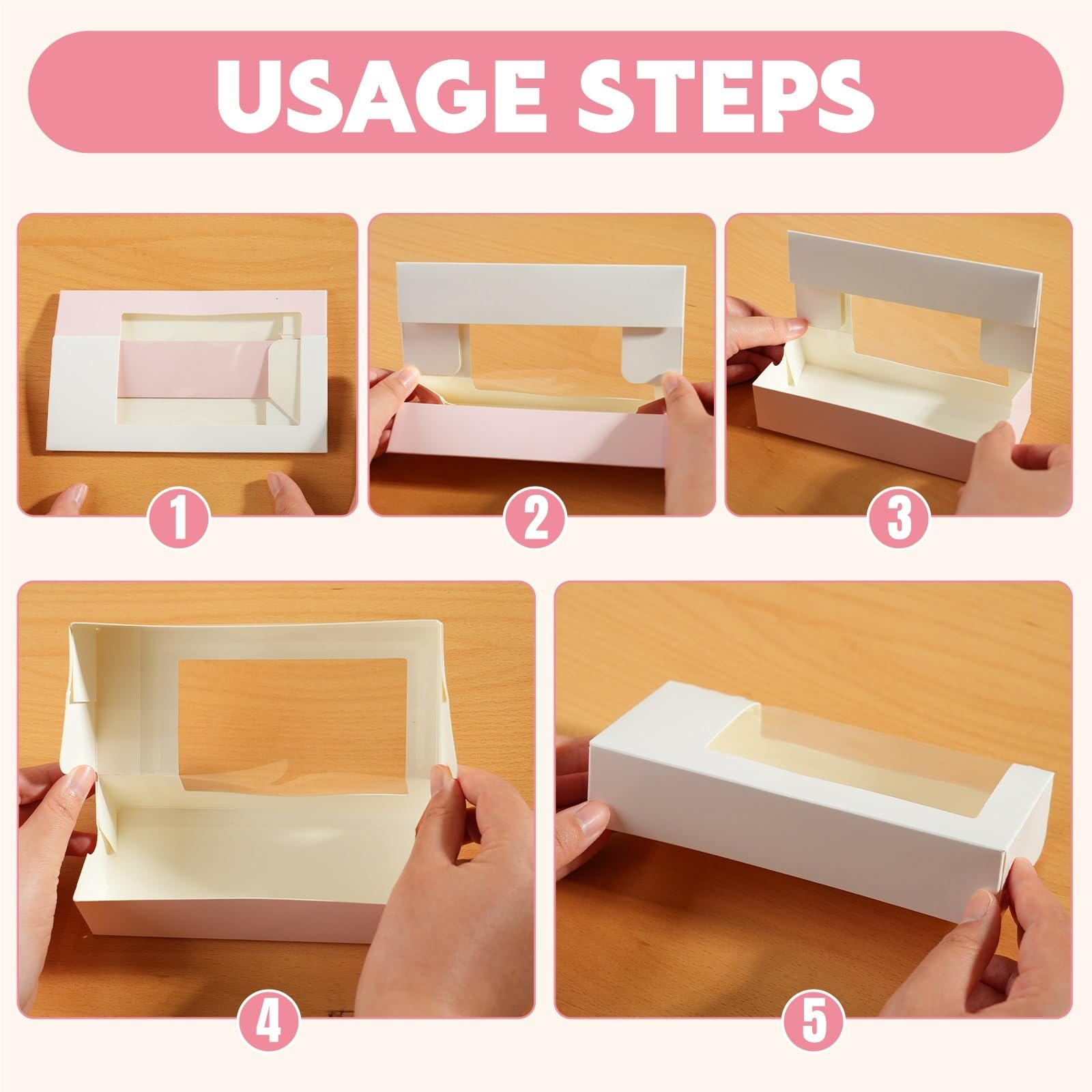 Caja Para Galletas Con Ventana Cajas de embalaje papel rosa con ventana transparente, cajas plegables for hornear dulces y macarrones, for bodas, fiestas cumpleaños(30pcs pink)