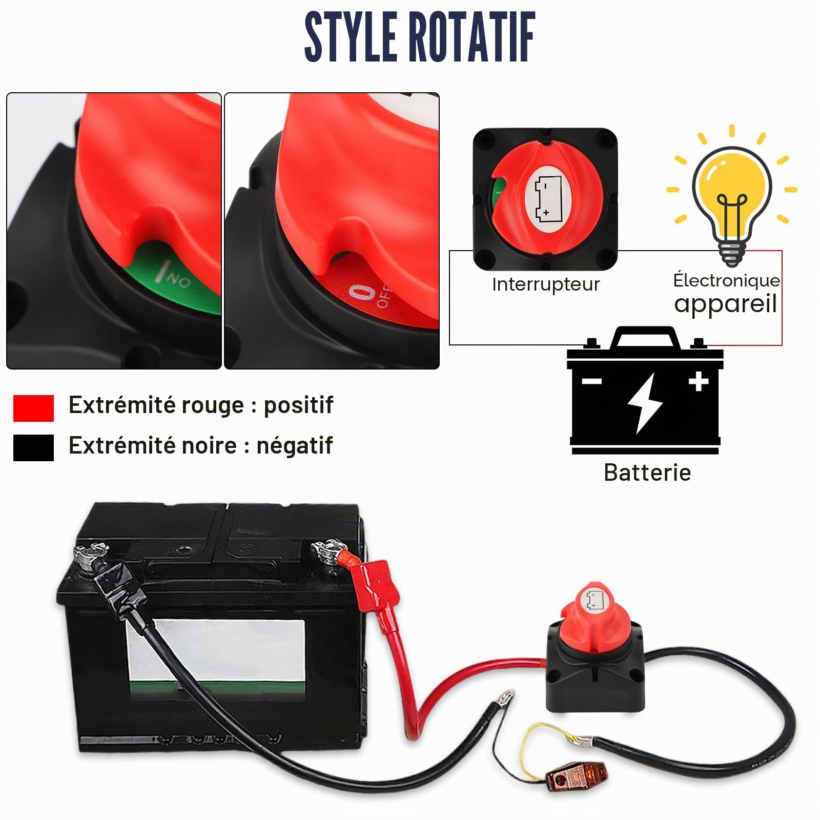 Lot de 2 Coupe Circuit Batterie, 300A Interrupteur Principal(24-48V), pour Bateaux, Motos, Yachts, Voitures, Véhicules Automobiles, Marine et Caravanes