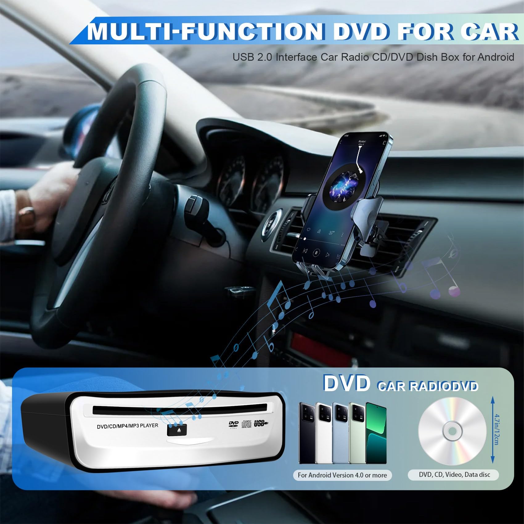 USB 2.0-Schnittstelle Autoradio CD/DVD Dish Box Player Externe Stereoanlage für Android