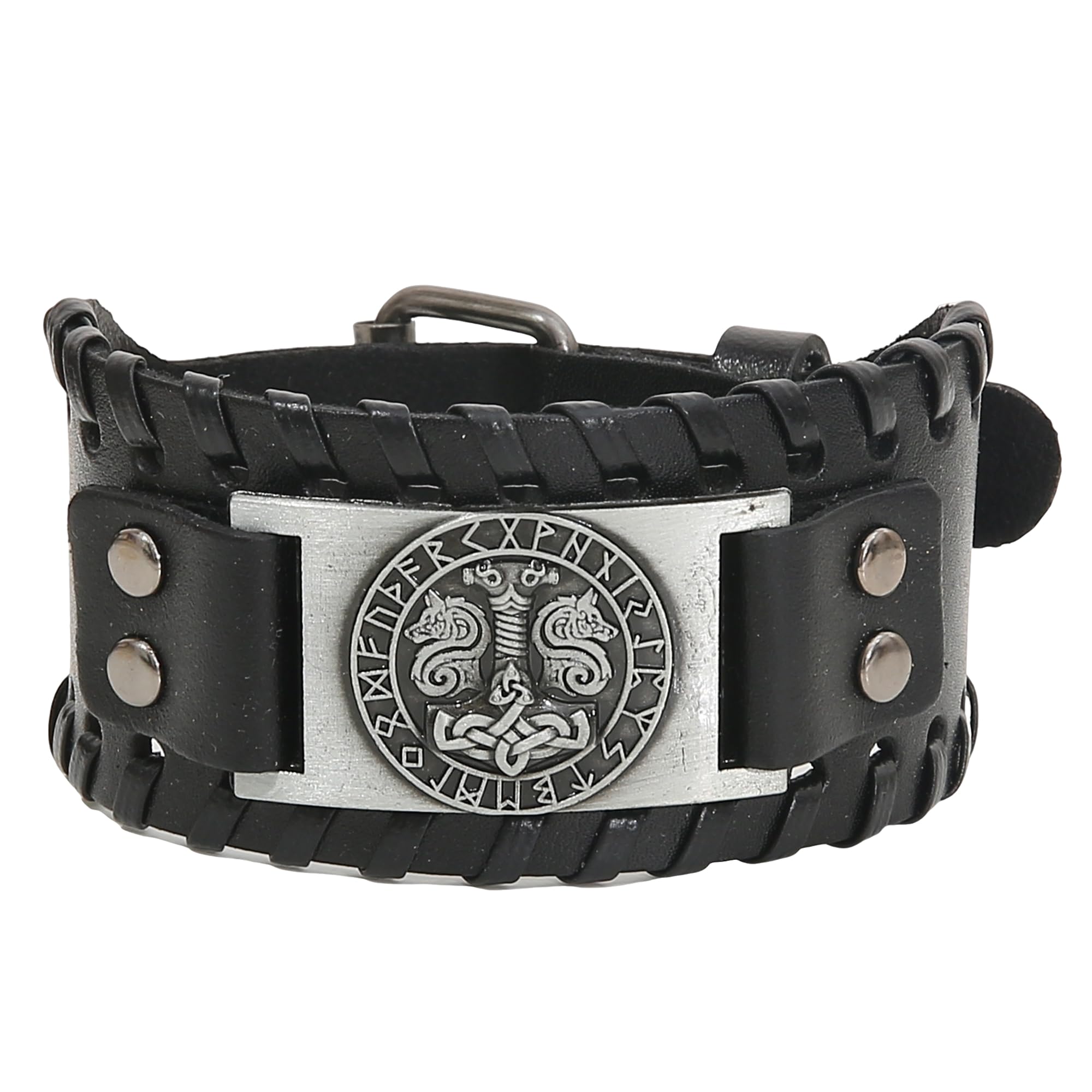 GelConnie Viking Bracelet Punk Leather Cuff Bracelet Gothic Leather Wristband Bracelet with Nordic Amulet Scandinavian Talisman Celtic Pagan Jewelry