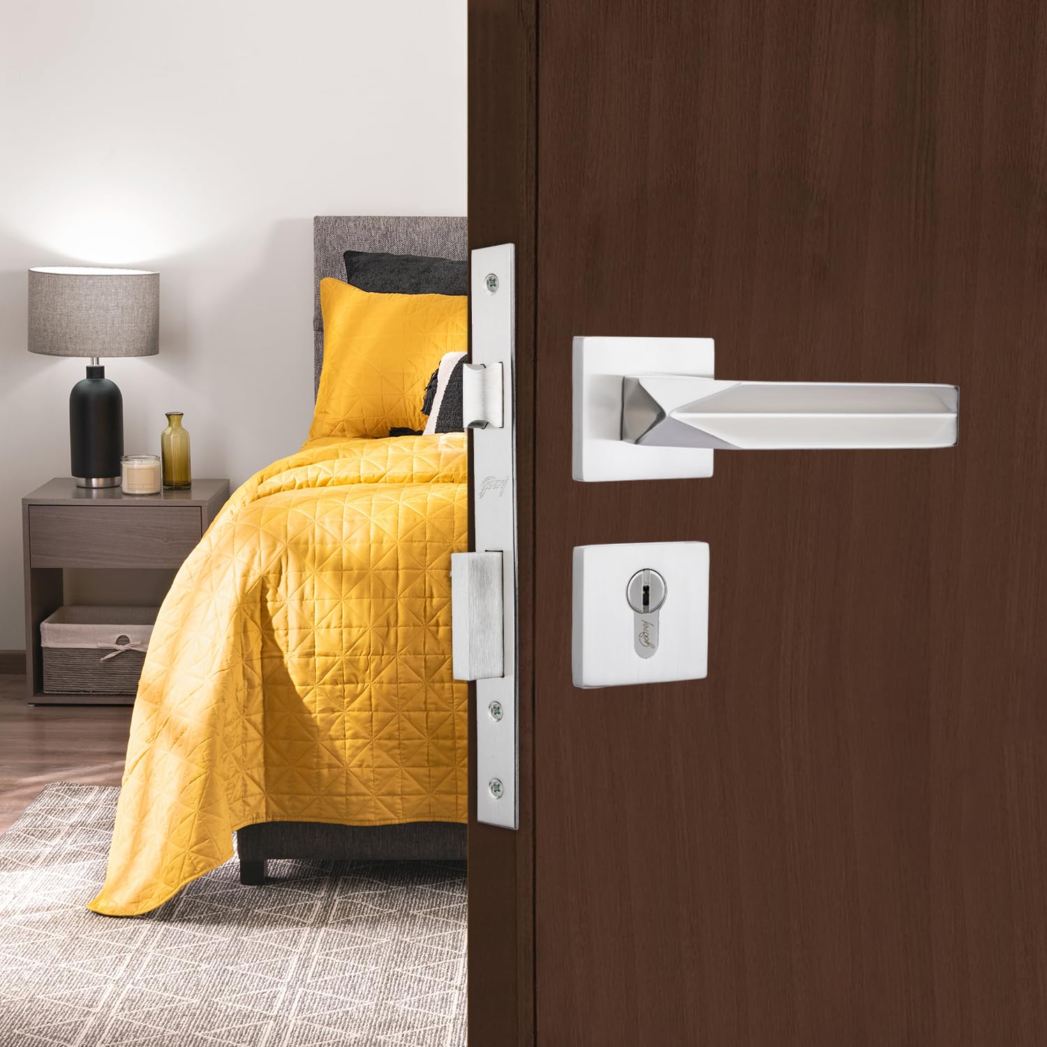 Godrej Mortise Lock | Handle Lock Set for Main & Bedroom Door | Cameo Rossette Home Décor Handle | Satin Steel Finish | 9 Inch Lockbody | 70 mm 1CK Cylinder - Knob from Inside and with 4 Keys (B0CP91VMKG) Amazon Price History, Amazon Price Tracker