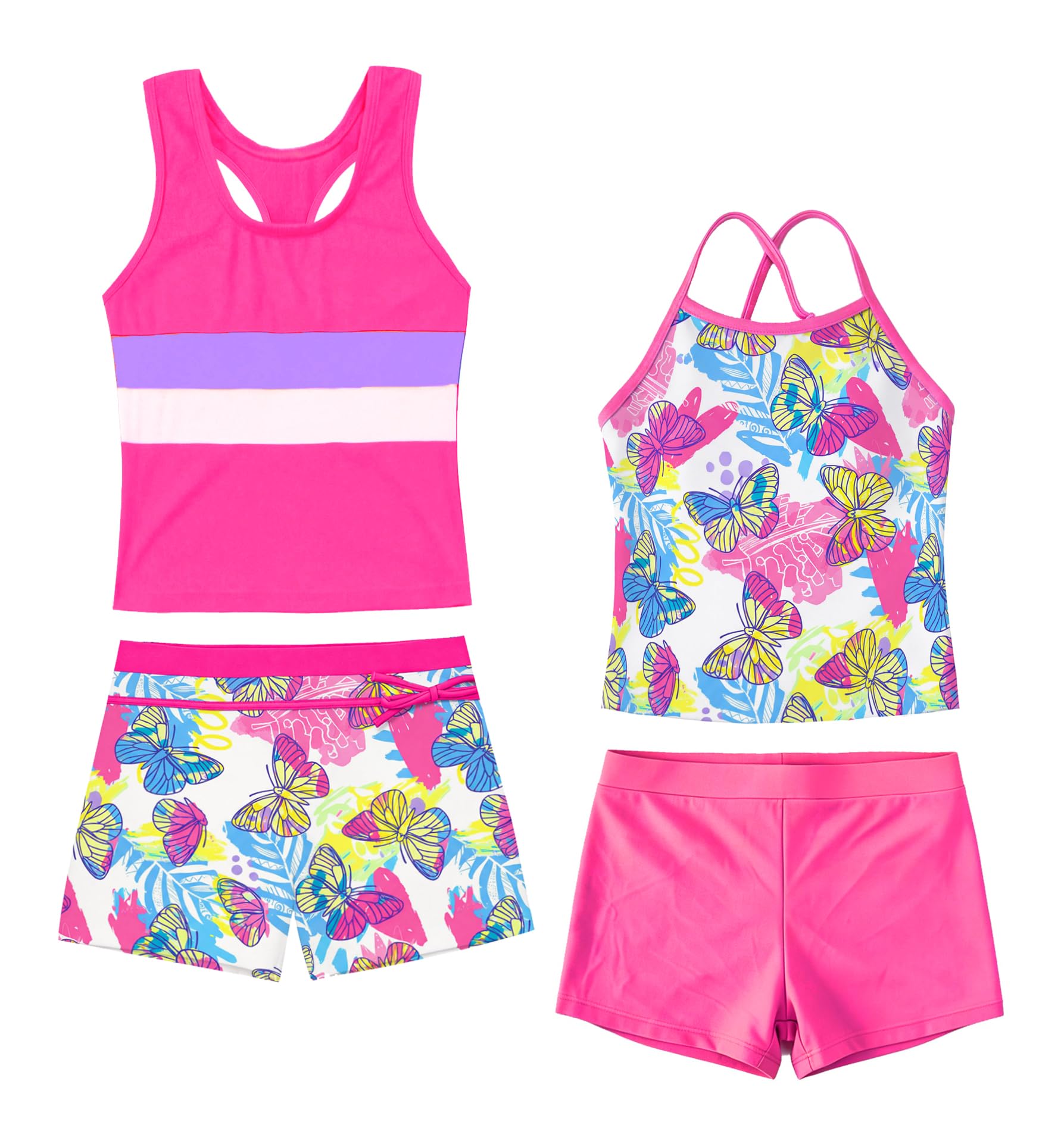 Akokvlar Girls Two Piece Bathing Suit Swimsuit Tankini Swimwear with Boyshort