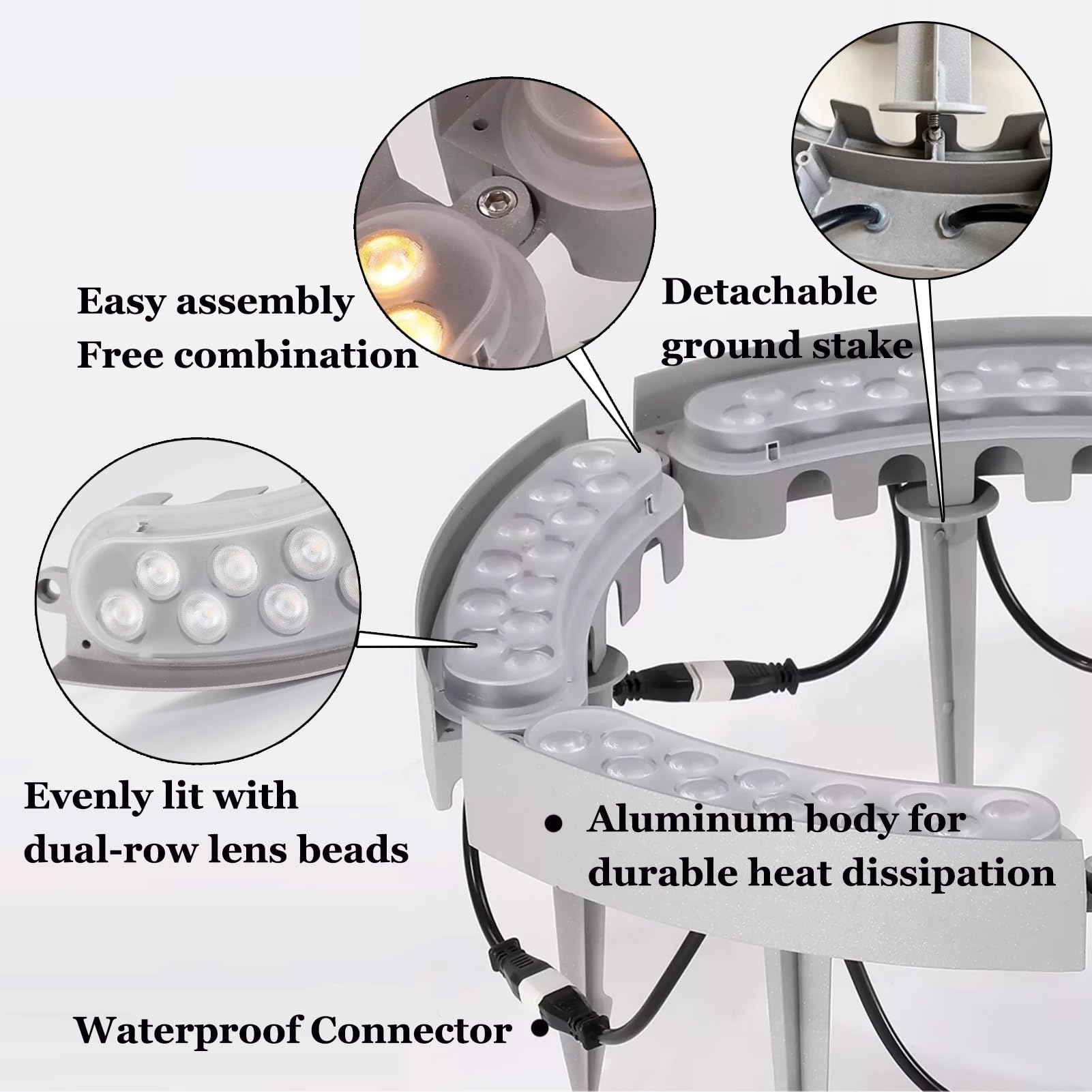 Lampki Choinkowe LED, Wodoodporne Pierścieniowe Oświetlenie Punktowe IP65 Do Ogrodu, Ciepła Biel 3000 K, 3 Metody Instalacji(1 Pack)