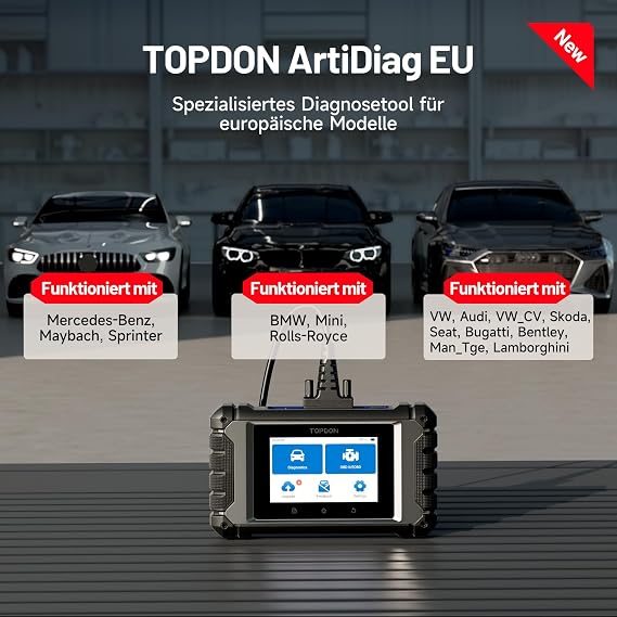 أداة تشخيص السيارات TOPDON ArtiDiag EU OBD2 لمرسيدس بنز/BMW/VAG فقط ترميز وحدة التحكم الإلكترونية عبر الإنترنت التحكم ثنائي الاتجاه تشخيص النظام الكامل جميع وظائف إعادة الضبط تحديثات مجانية مدى الحياة