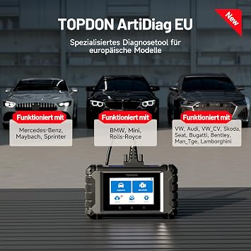 أداة تشخيص السيارات TOPDON ArtiDiag EU OBD2 لمرسيدس بنز/BMW/VAG فقط ترميز وحدة التحكم الإلكترونية عبر الإنترنت التحكم ثنائي الاتجاه تشخيص النظام الكامل جميع وظائف إعادة الضبط تحديثات مجانية مدى الحياة