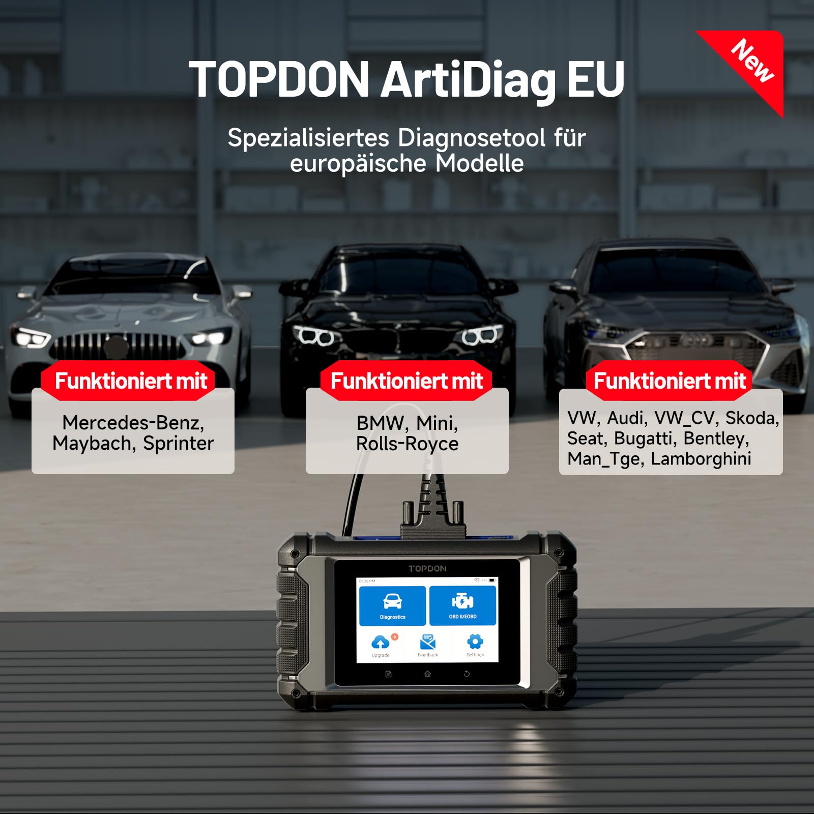 TOPDON OBD2 diagnosegerät Auto ArtiDiag EU für Mercedes-Benz/BMW/V.A.G nur, ECU Online Codierung, Bidirektionale Steuerung, Vollsystem Diagnose, Alle Resets-Funktionen, Lebenslange kostenlose Updates
