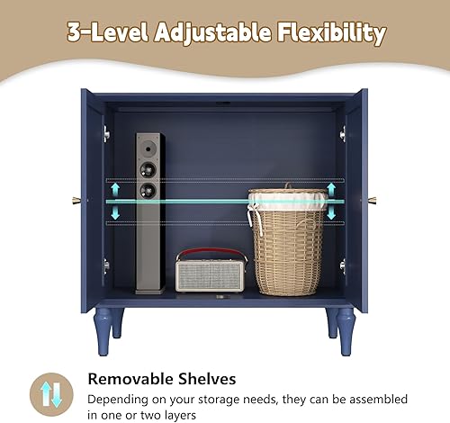 Miniatura 6 de ARTPOWER Aparador azul con almacenamiento, armario de almacenamiento moderno de mediados de siglo con 2 puertas y estantes ajustables, aparador