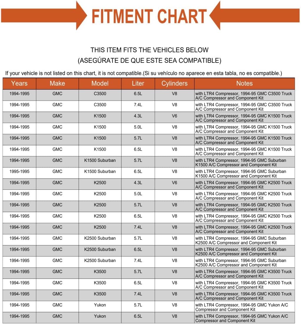 Replacement A/C Compressor Receiver Drier Kit for 94-95 C/K1500 2500 3500 Tahoe Yukon Blazer