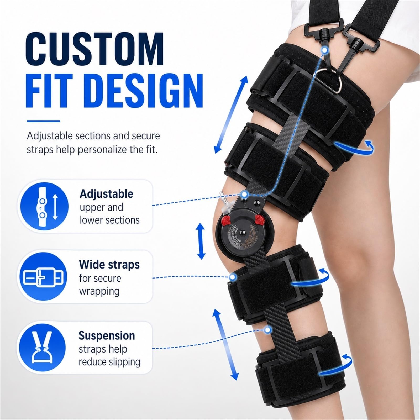 Rodillera Ortopédica Articulada ROM para Rehabilitación de Ligamentos ACL PCL y Menisco Estabilizador Postoperatorio Ajustable para Hombre y Mujer Talla