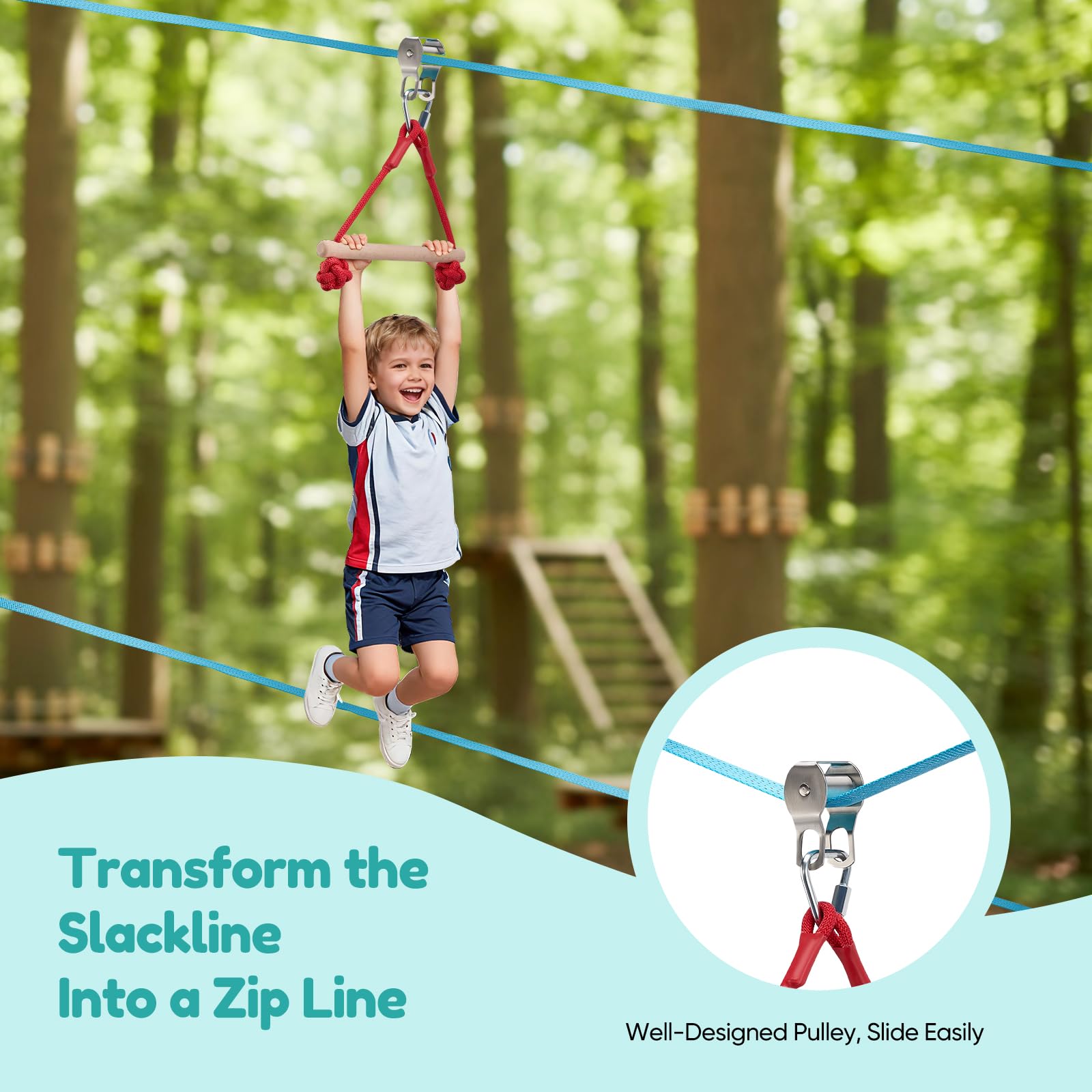Set Slackline 8 in 1, ostacoli di arrampicata all'aperto con corda, aste per scimmie, anelli per arrampicata e scala, protezione per albero, borsa di stoccaggio, portata fino a 50 kg, per bambini 3-10