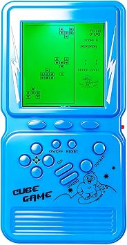 Electronic Cube Game Console Built-in 23 Block Games Thousands of Modes Green Backlight Adjustable Difficulty/Speed Handheld Puzzle Game Retro Toy for Children/Adults Blue