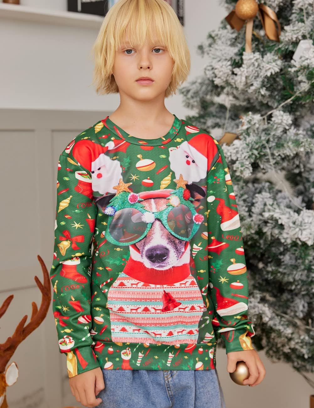 Lovekider Boys Christmas Ugly Sweater Size 4-16 Kids Funny 3D Xmas Sweatshirt Inner Fleece Pullover - Image 3