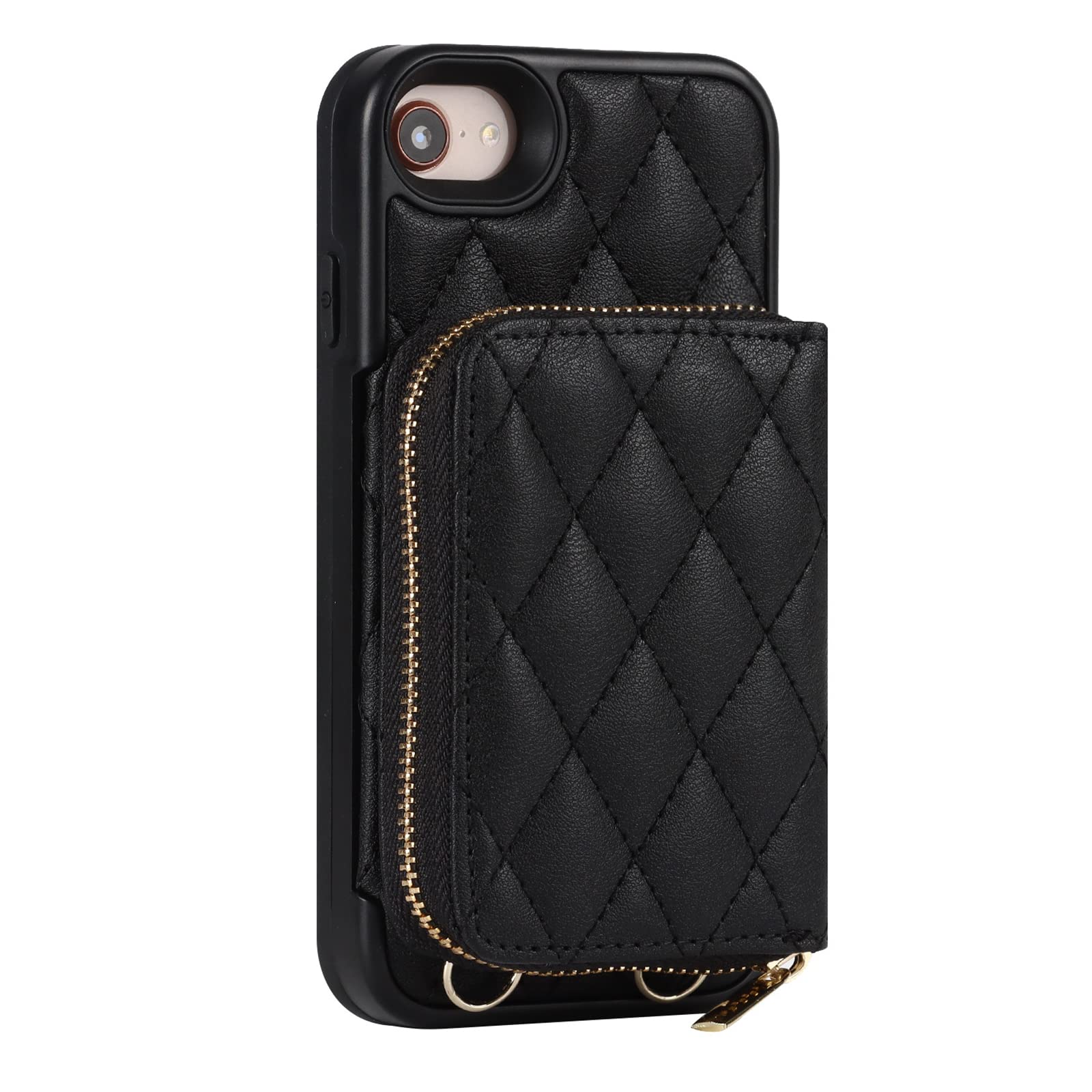 Hülle für iPhone SE 2022/SE 2020/8/7, PU Leder Magnetisch Schutzhülle Crossbody Phone Tasche mit Abnehmbarer Einzigartiger Kleiner Geldbörse für iPhone 7/8/SE2/SE 3,Schwarz