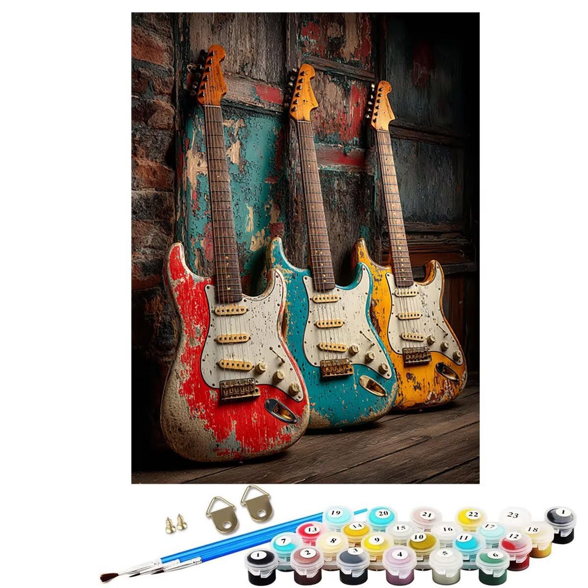 Gitara muzyczna Malowanie według numerów dla dorosłych, malowanie według numerów, DIY DIY Malowanie według liczb Zestaw dla dorosłych z 36 farbami akrylowymi i 3 pędzlami, dekoracja domu prezent dla