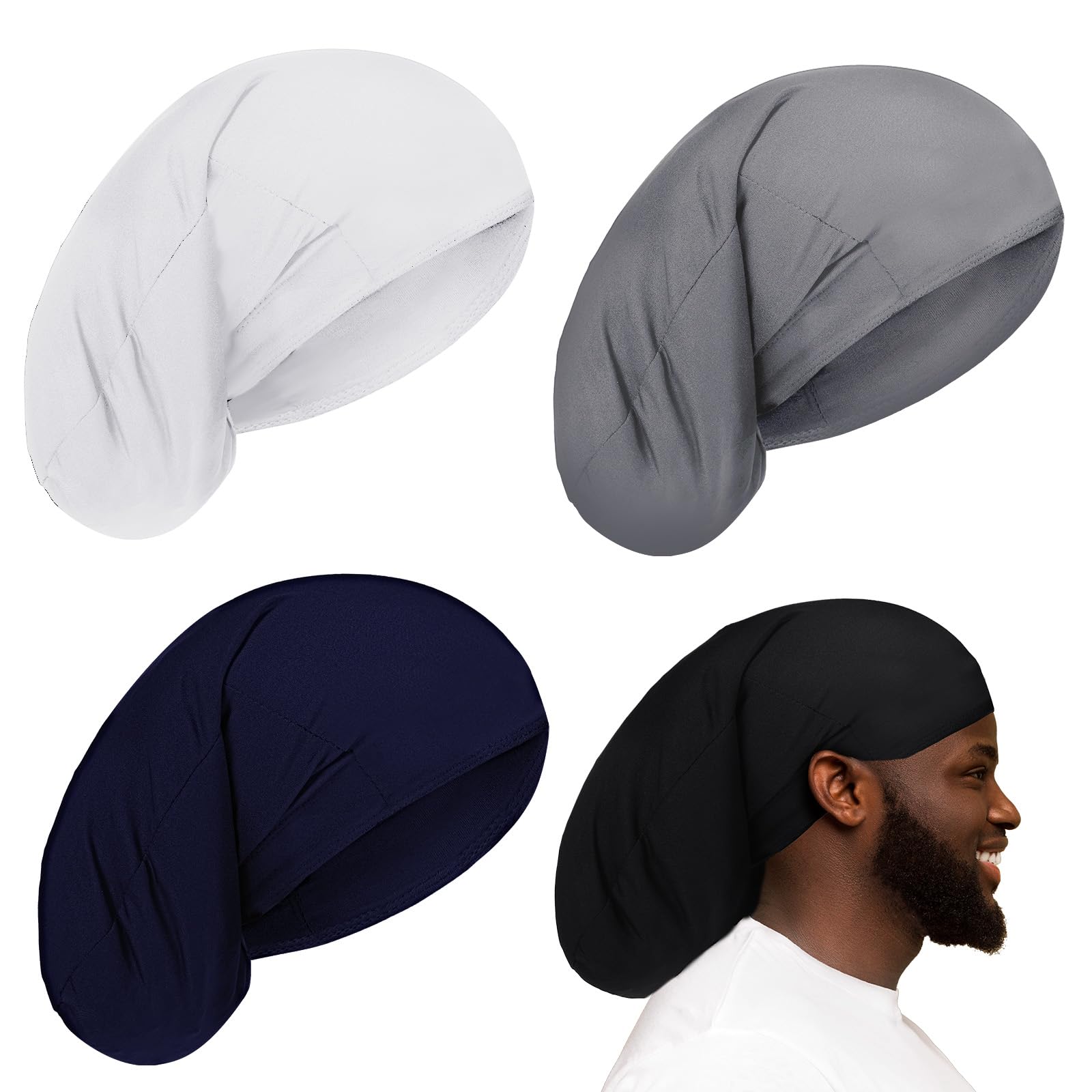 4 Pieces Unisex Dreadlock Cap Long Hair Dreads Head Wrap Sleeping Cap Hair Accessories Sleep Bonnet for Men Women