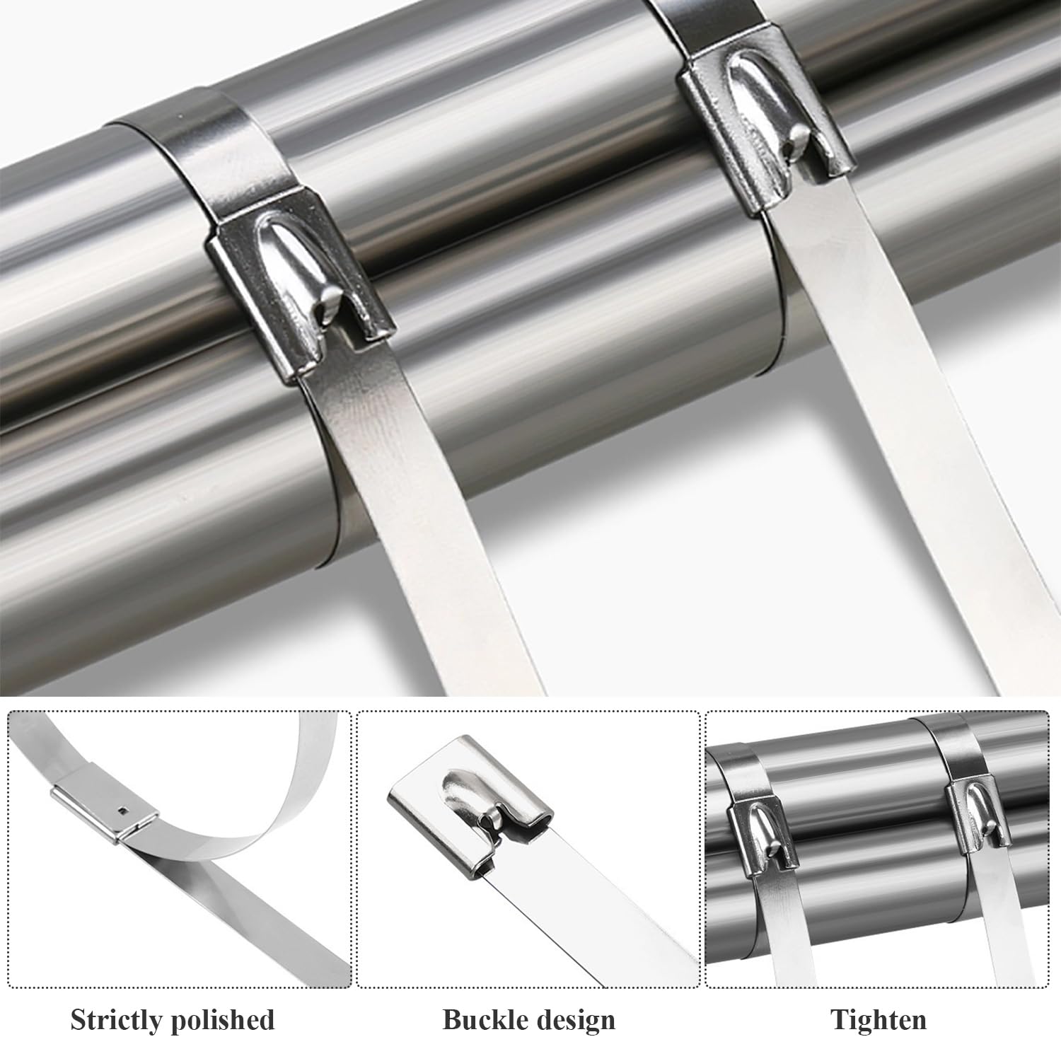 Fascette Metalliche 300 x 7.9 mm, MgcTolBox Fascette Acciaio Inox