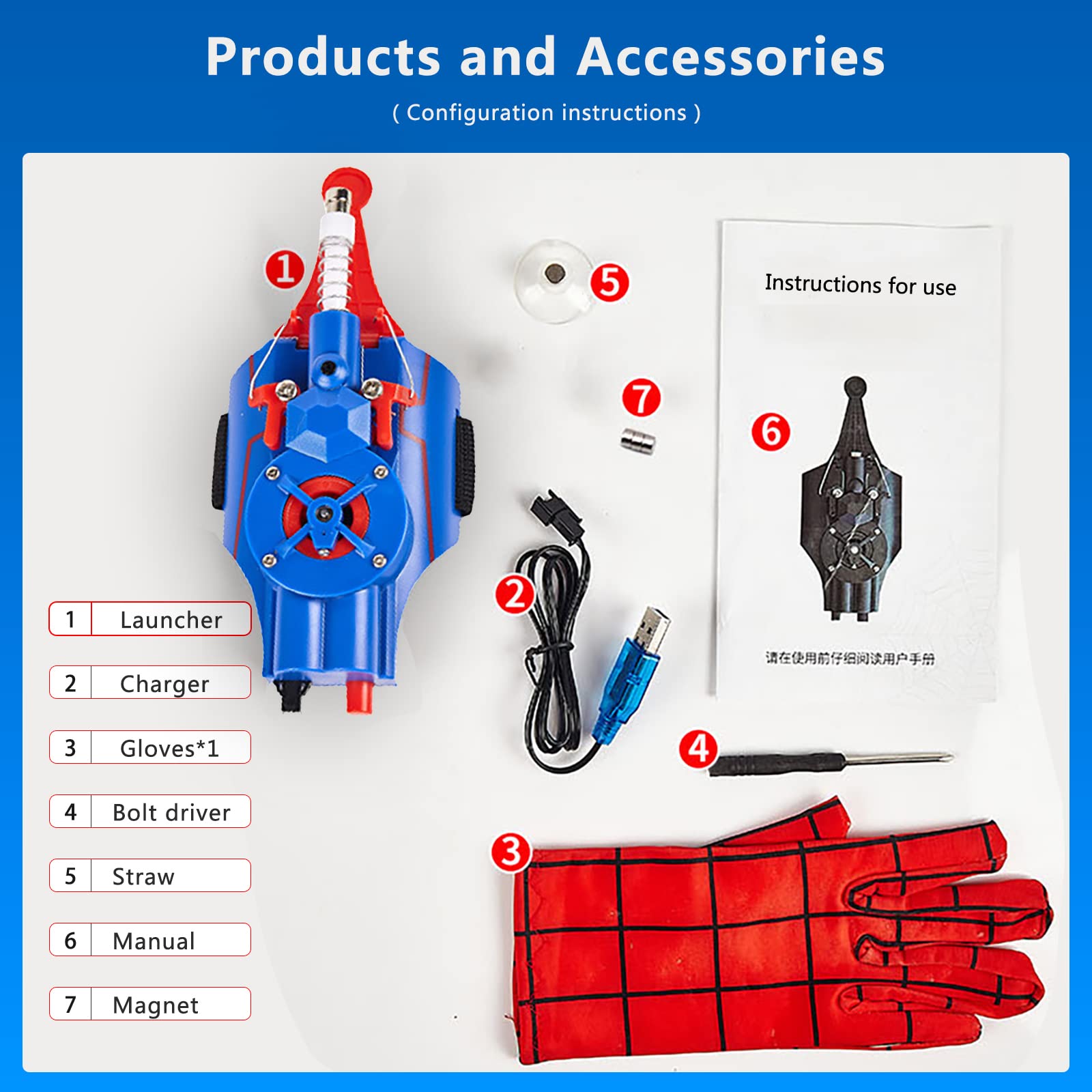 Lanciatore di ragnatele， Cosplay, Gadget Fantastici in Corda Vera da 9,8 Piedi, Giocattoli Divertenti e for Giochi di Ruolo Supereroe, Ideali for Bambini(Blue)