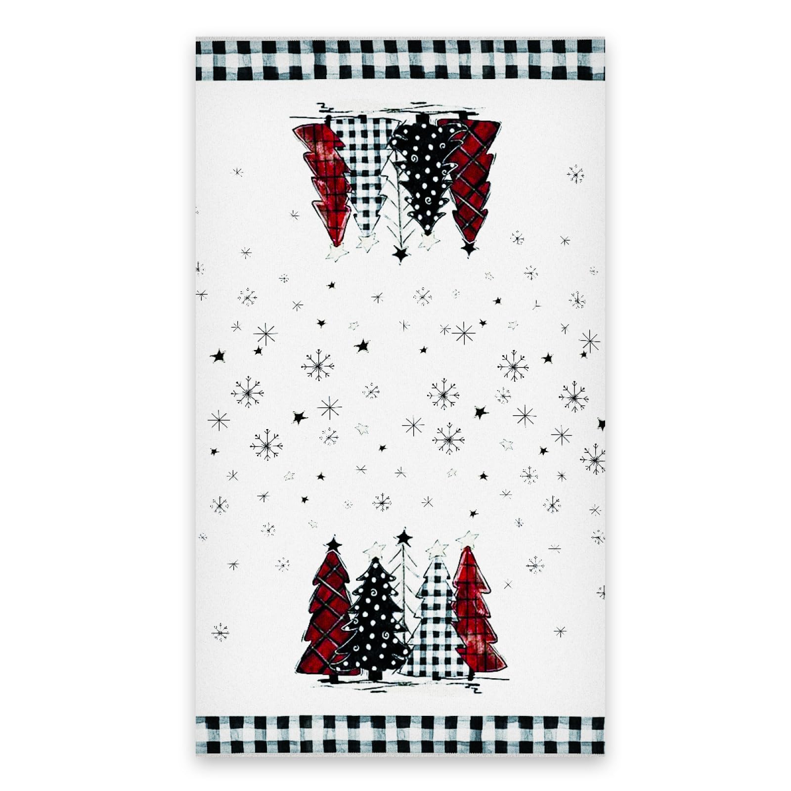 Lot Serviette de Toilette Arbre Rouge Noir Torchon Cuisine Microfibre Absorbant Essuie Main Cuisine Restaurant Salle de Bain Décoration Serviettes de Table en Tissu 4 pièces (40x60 cm)